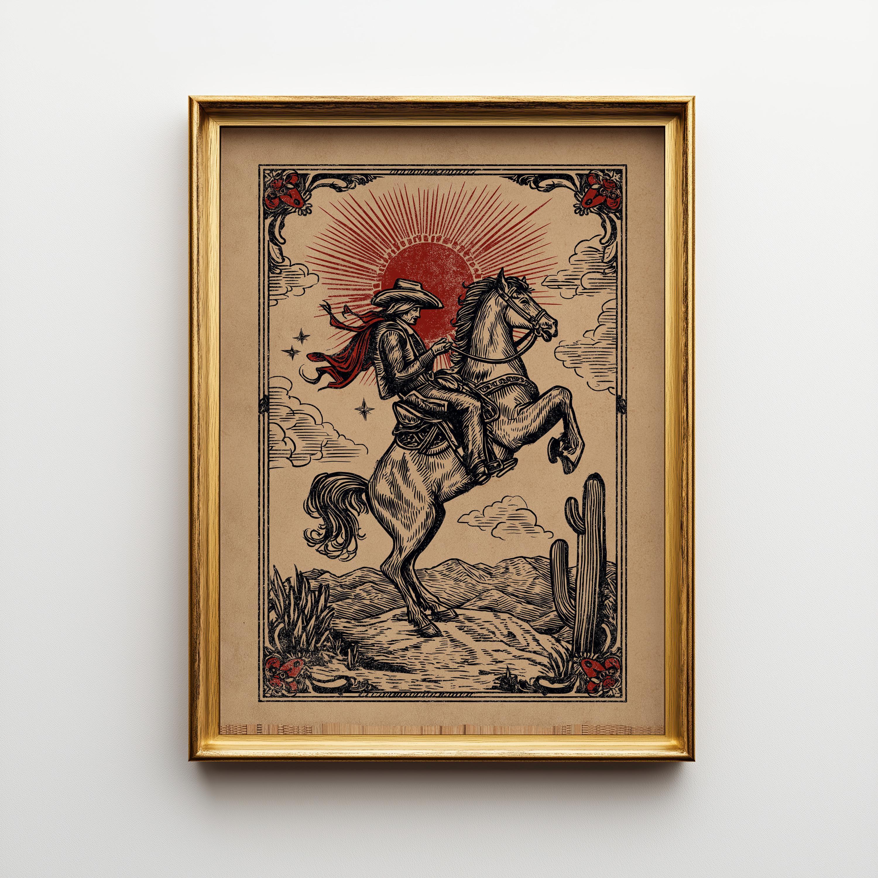 Western Cowboy Horse Rider Rustic Desert Wall Art by The Wall Art Studio - physical