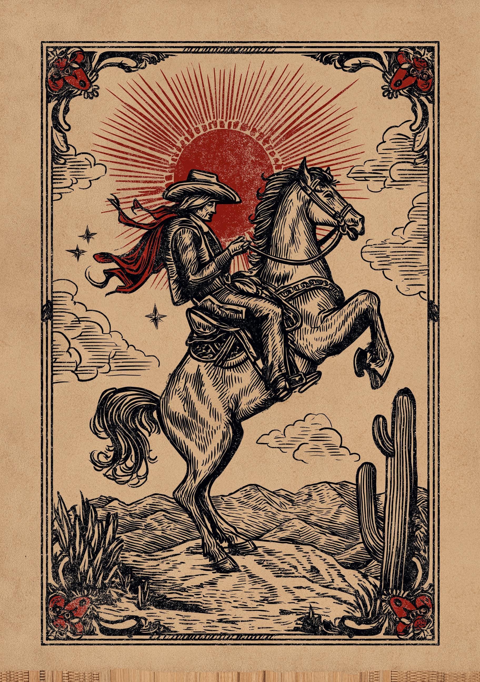 Western Cowboy Horse Rider Rustic Desert Wall Art by The Wall Art Studio - physical