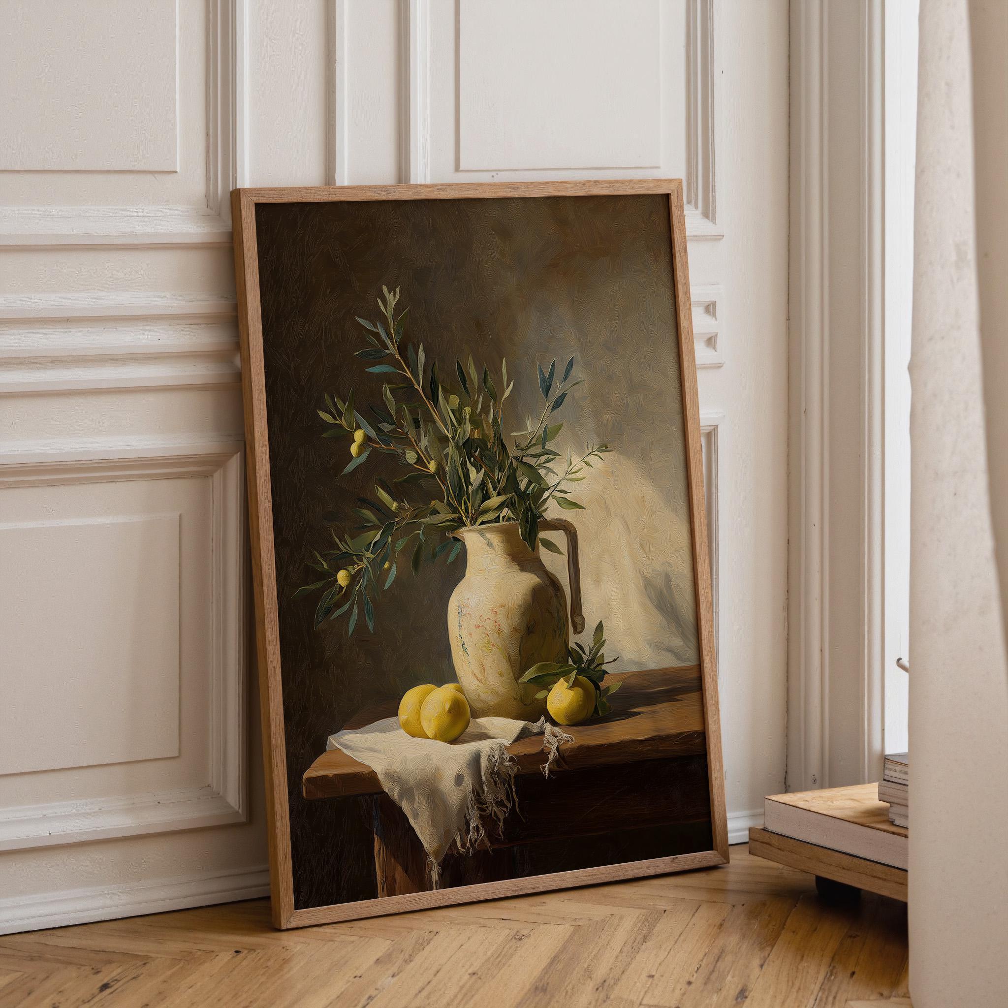 Mediterranean Still Life Olive Branch and Lemons Wall Art