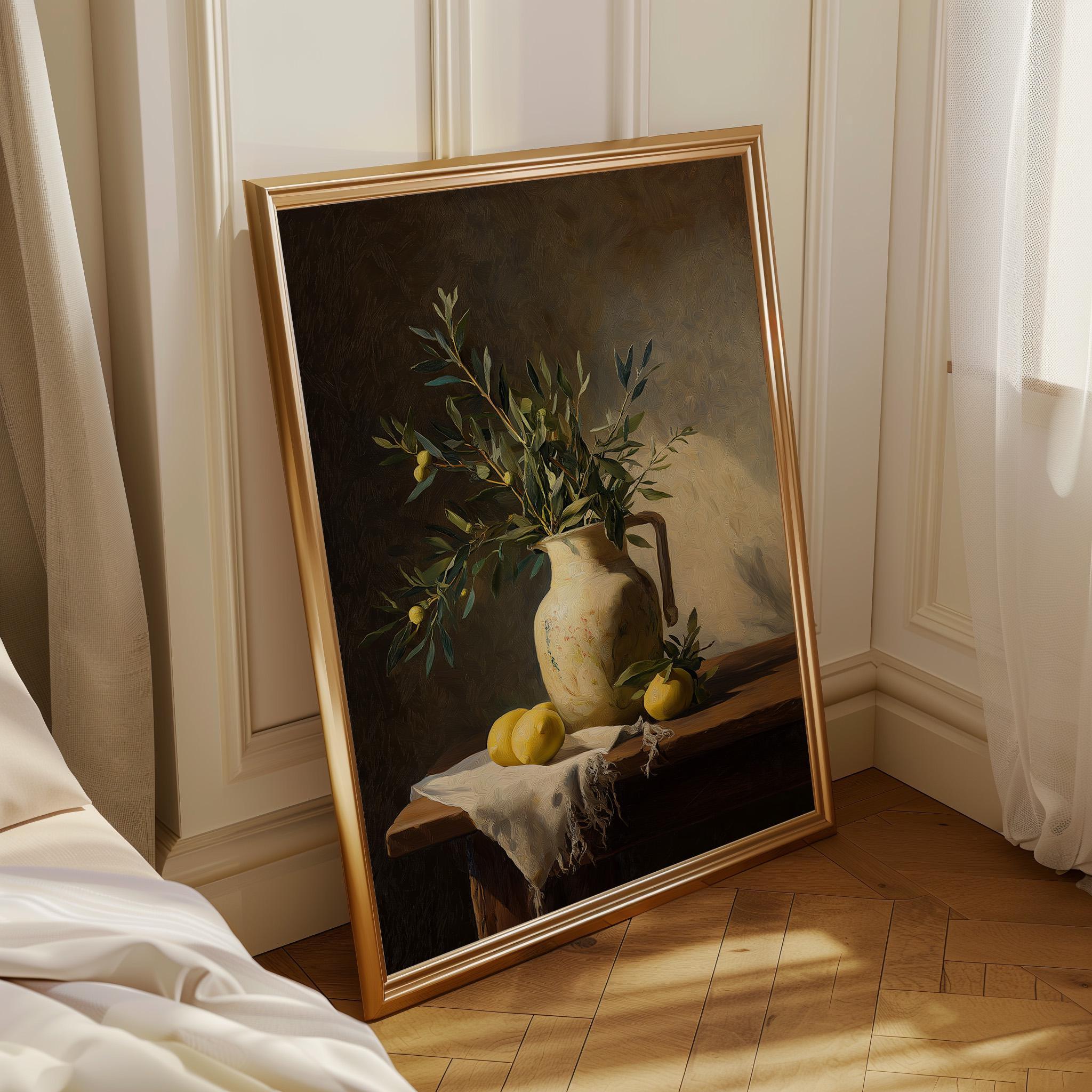 Mediterranean Still Life Olive Branch and Lemons Wall Art
