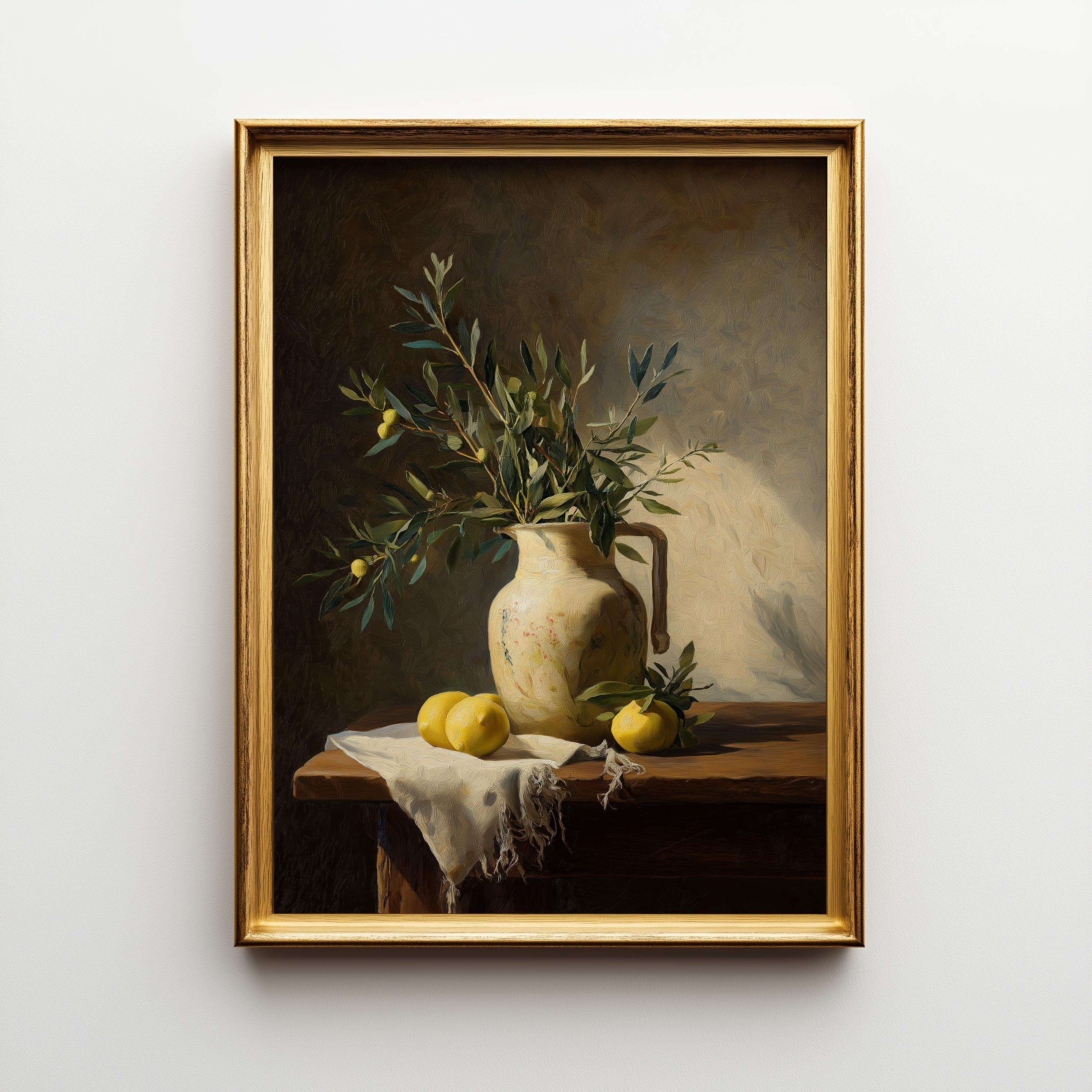 Mediterranean Still Life Olive Branch and Lemons Wall Art