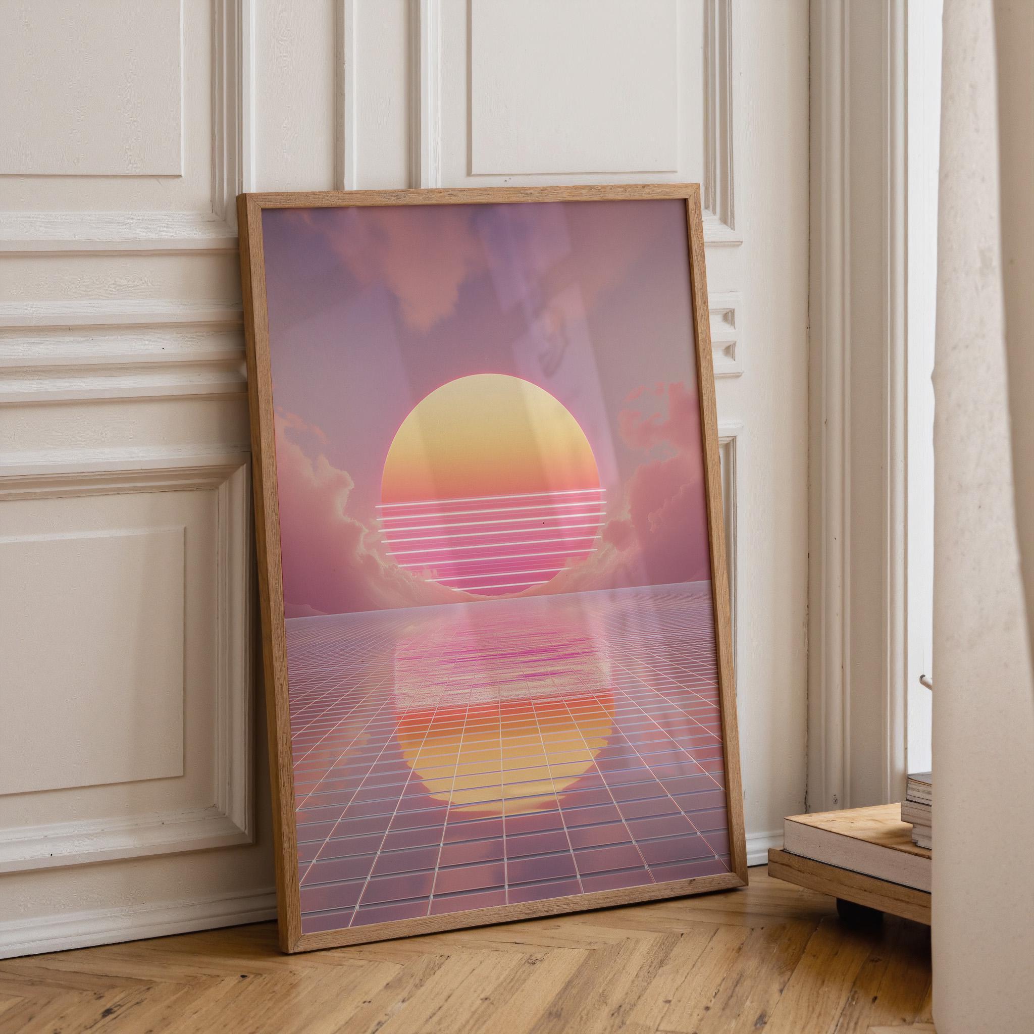 Neon 80s Vaporwave Synthwave Sunset Wall Art by The Wall Art Studio