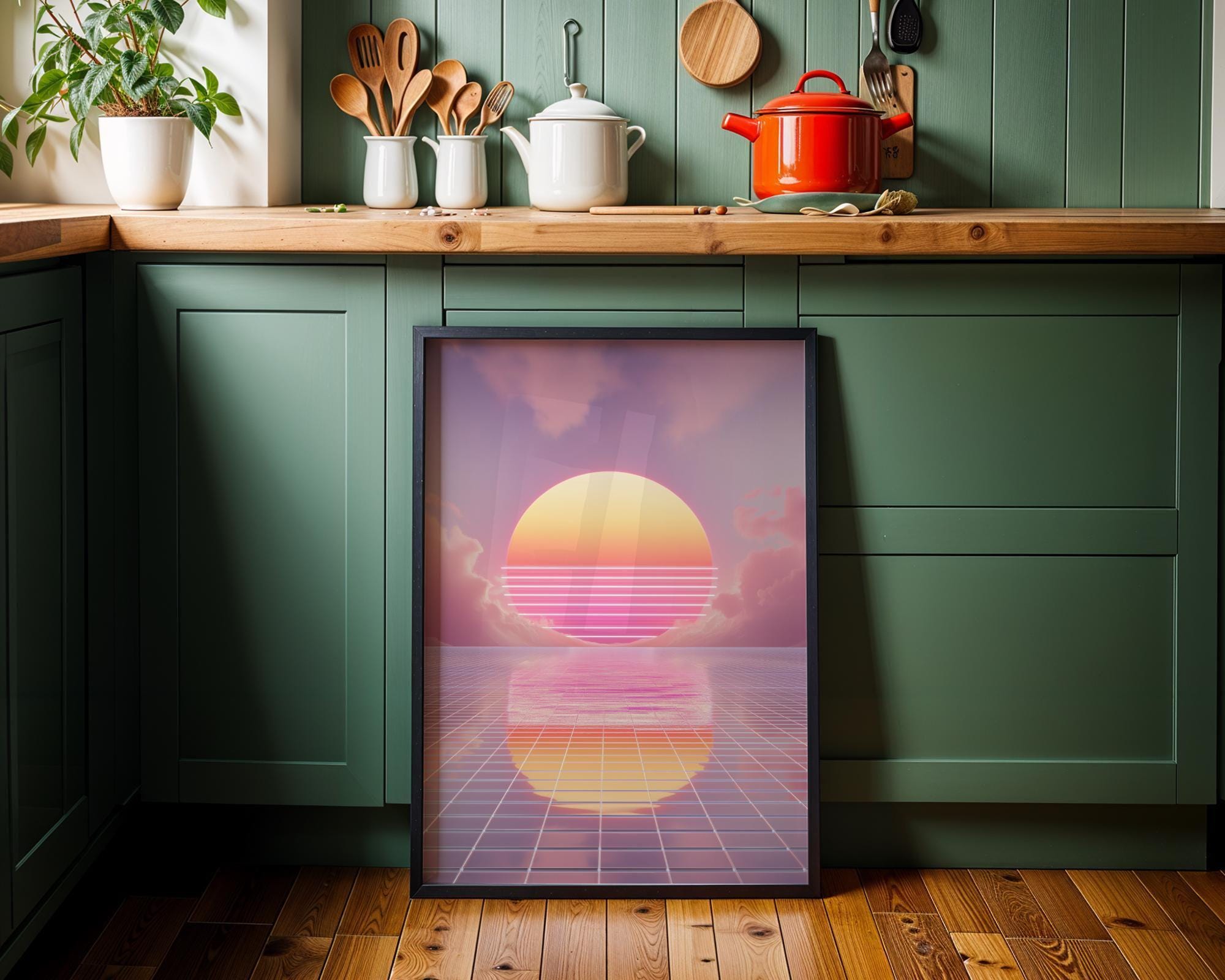 Neon 80s Vaporwave Synthwave Sunset Wall Art by The Wall Art Studio