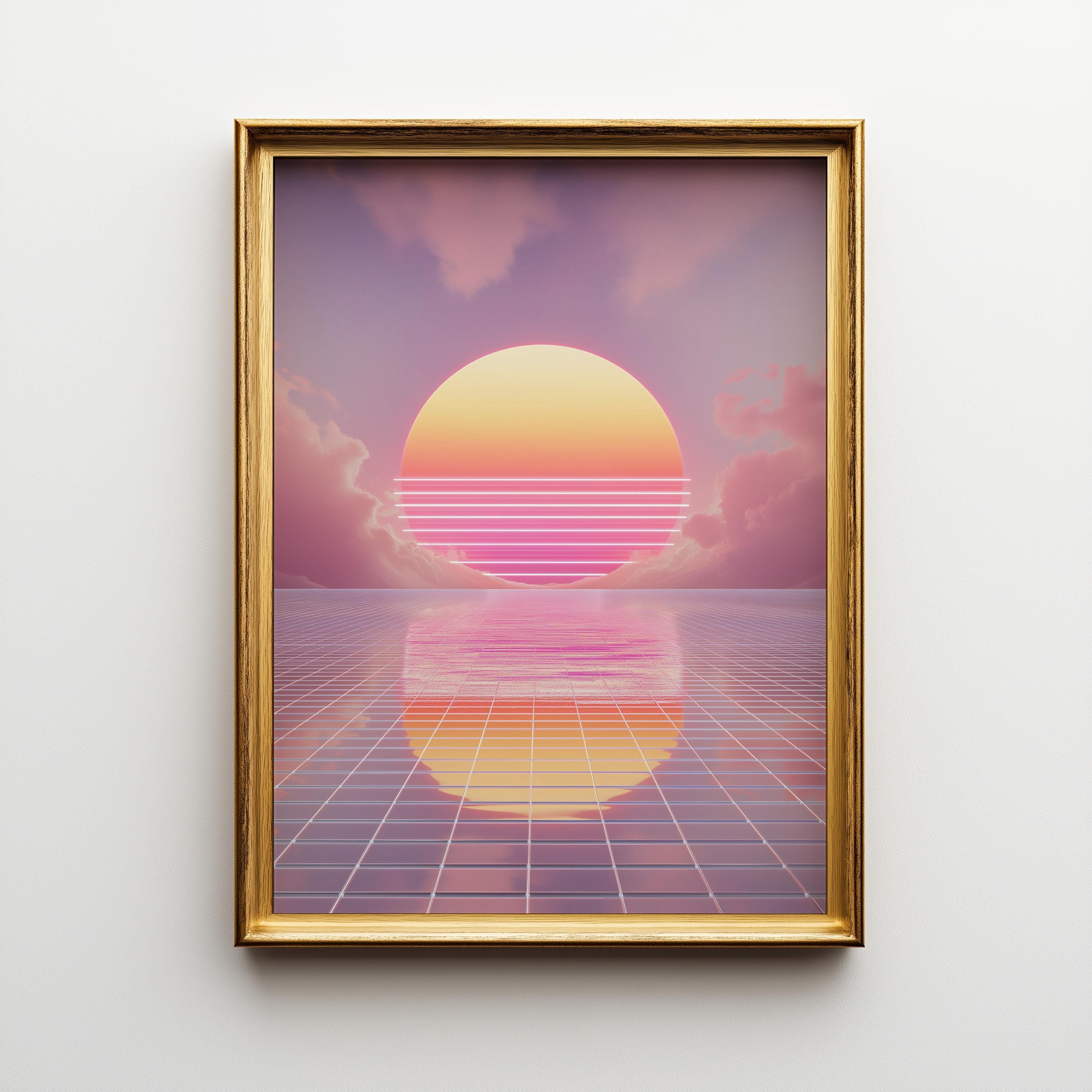 Neon 80s Vaporwave Synthwave Sunset Wall Art by The Wall Art Studio