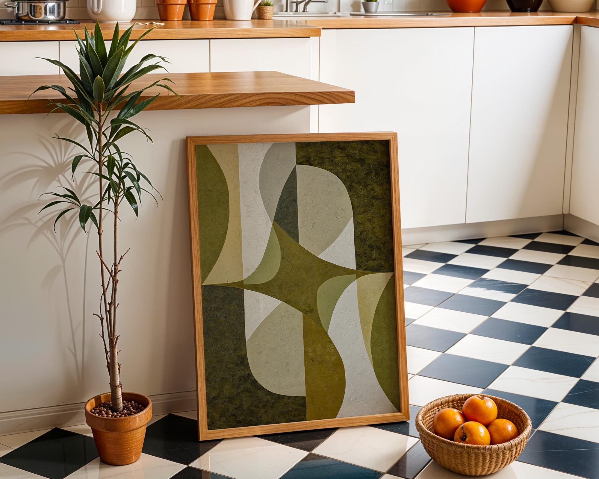Olive Green Mid Century Modern GeometricRetro Abstract Scandinavian Wall Art by The Wall Art Studio - physical