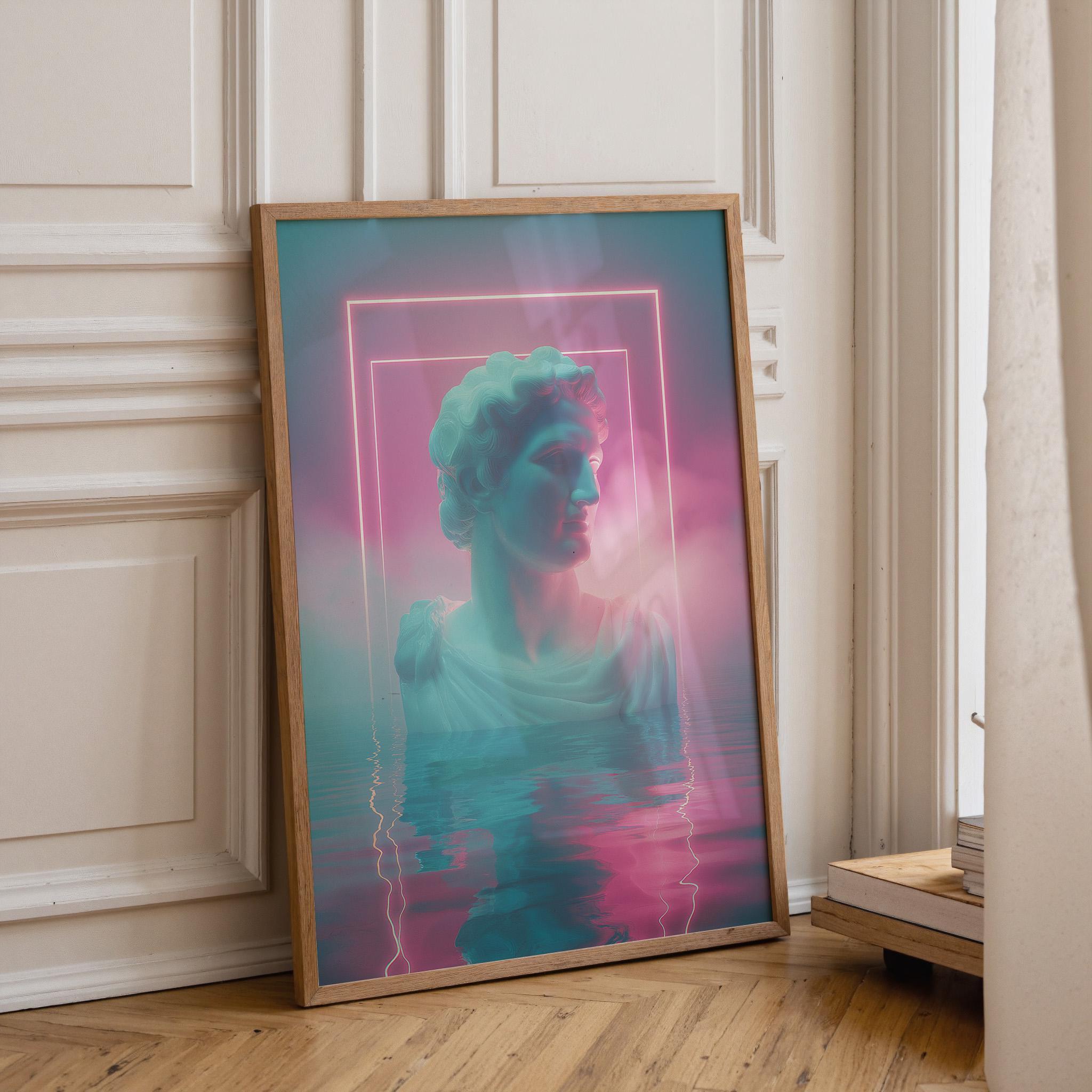 Neon Classical Bust Vaporwave Statue Wall Art by The Wall Art Studio