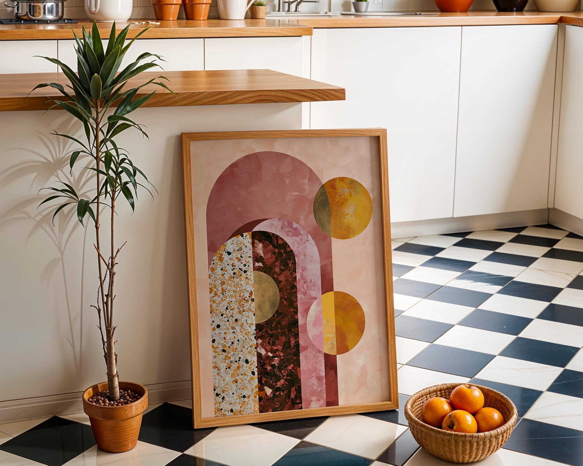 Pink Geometric Abstract Neo Deco Arch Wall by The Wall Art Studio