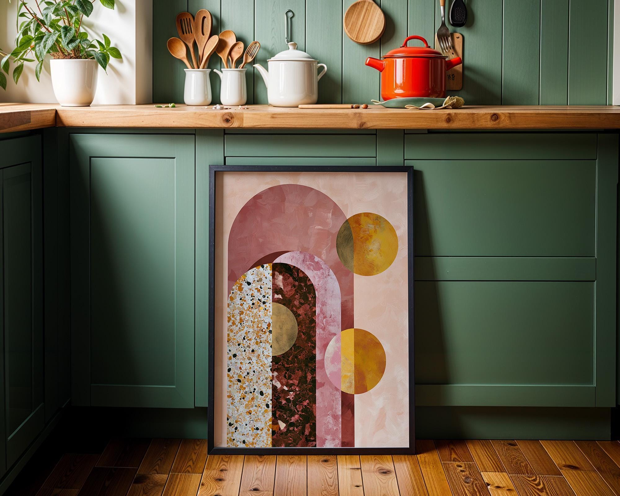 Pink Geometric Abstract Neo Deco Arch Wall by The Wall Art Studio