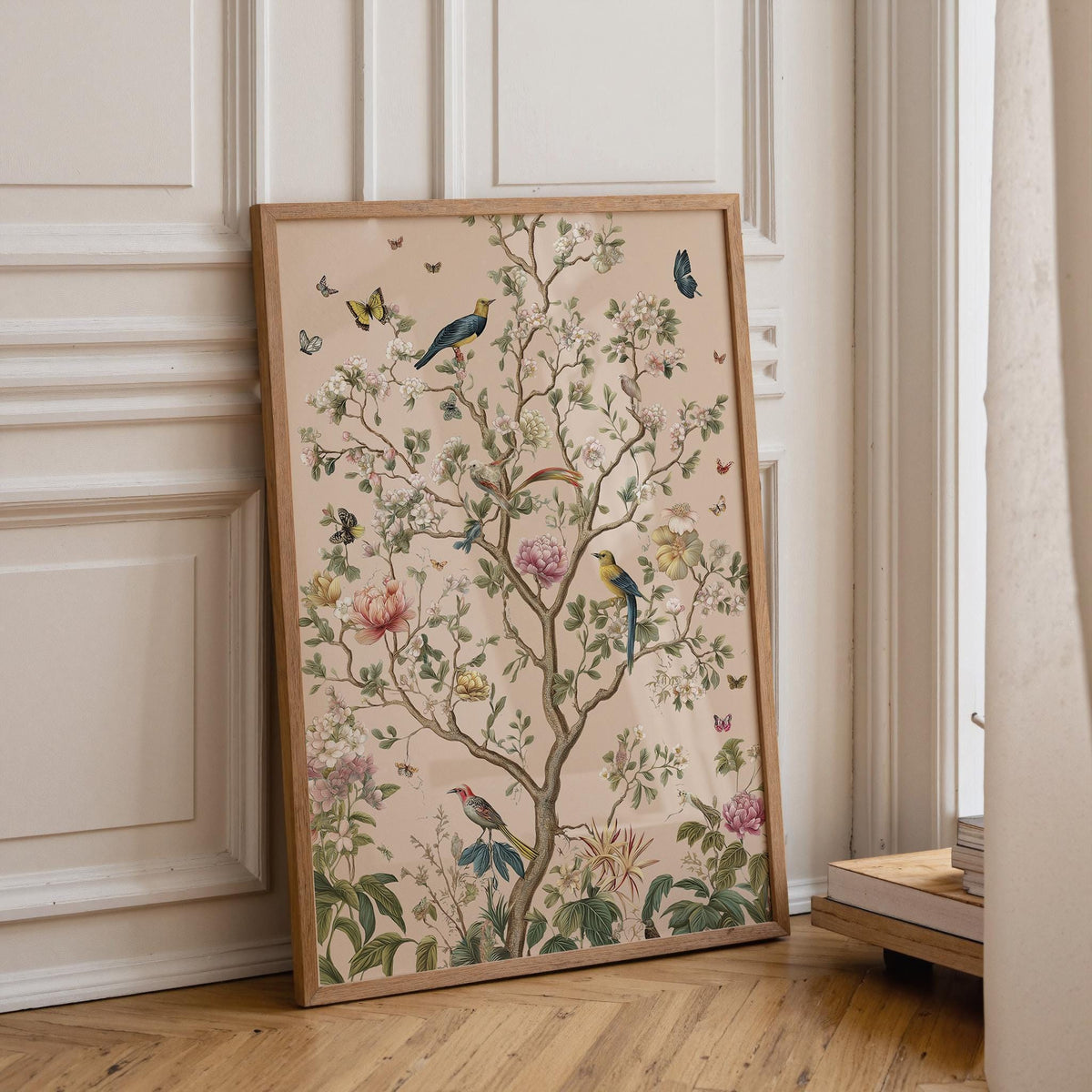 Chinoiserie Garden Vintage Bird & Butterfly Botanical Floral Wall Art by The Wall Art Studio - physical