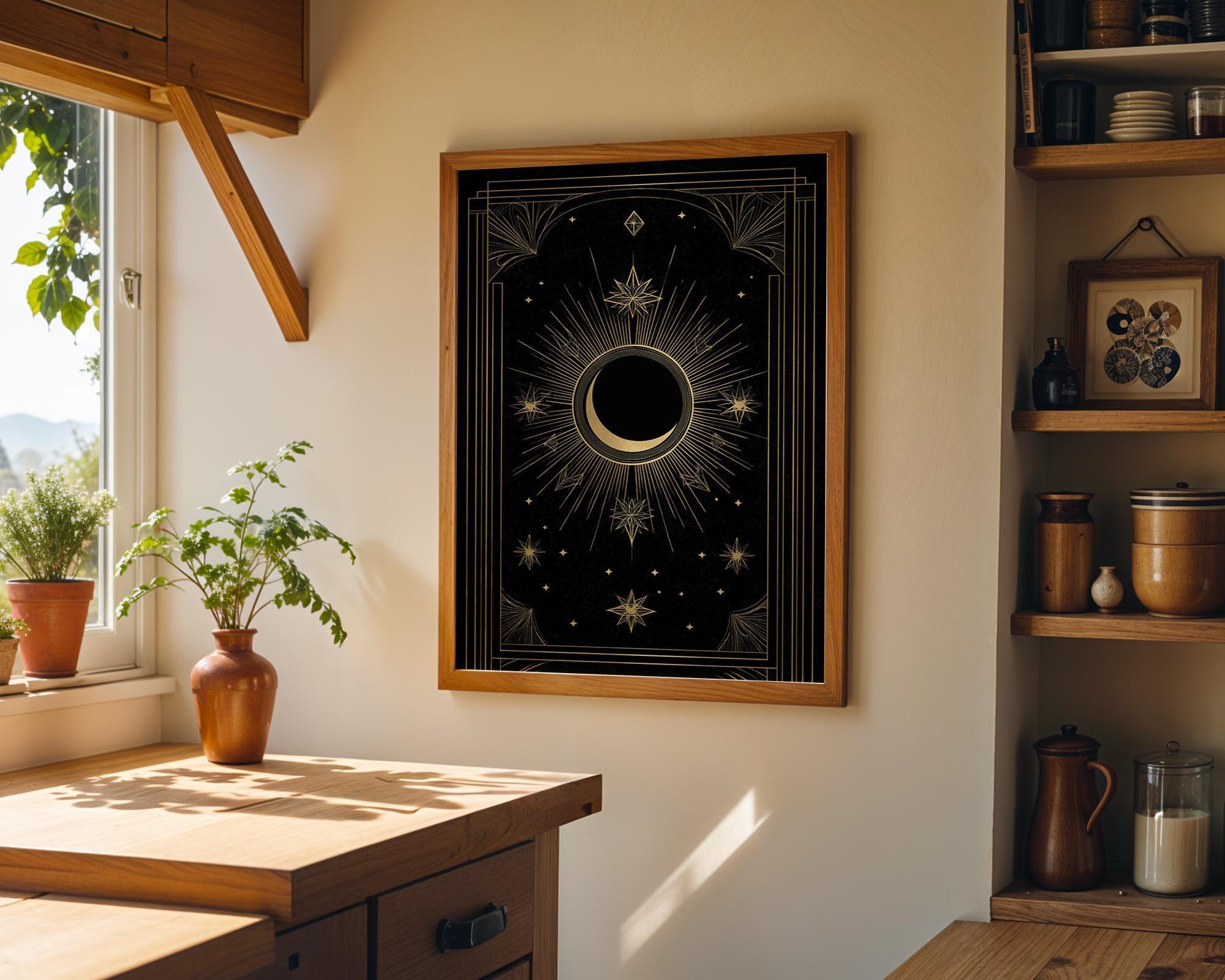Black & Gold Moon Celestial Astrology Wall Art by The Wall Art Studio