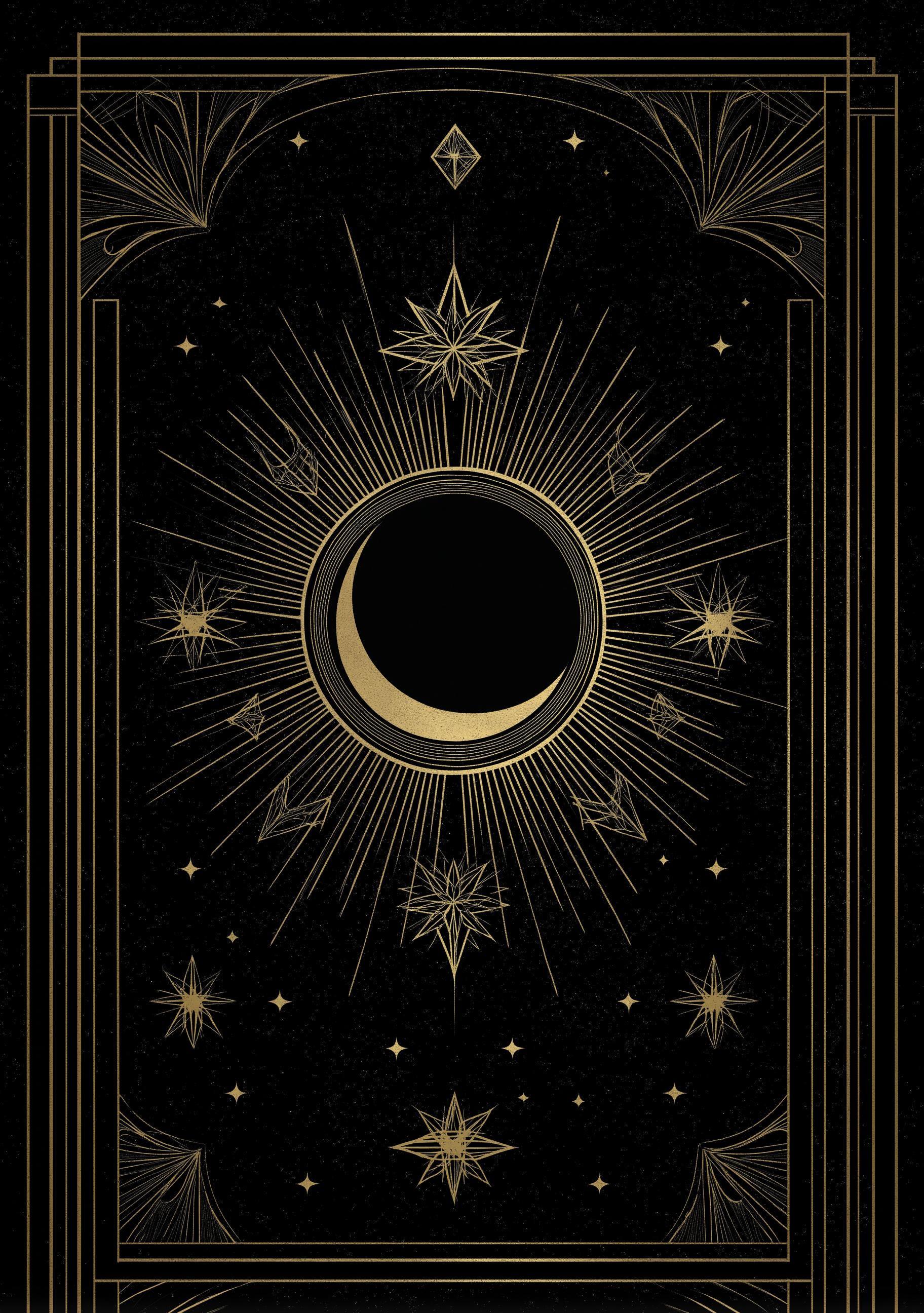 Black & Gold Moon Celestial Astrology Wall Art by The Wall Art Studio