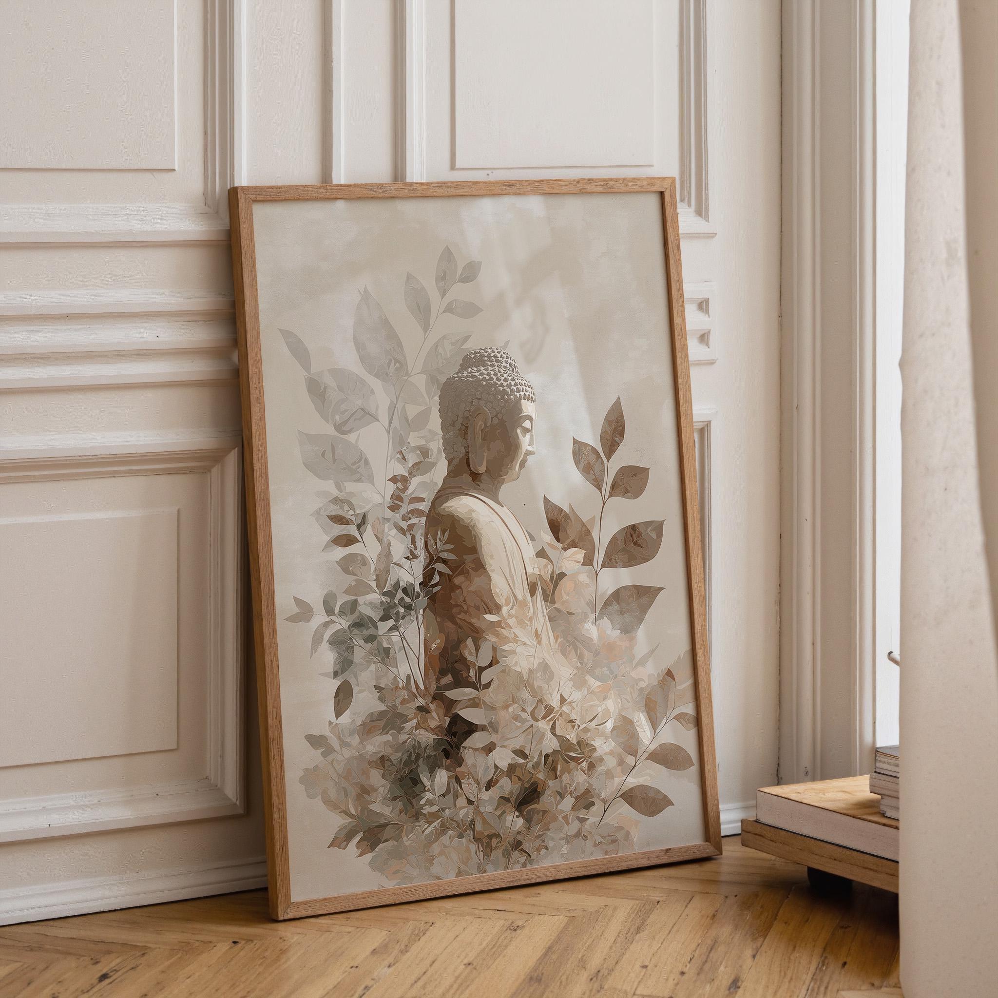 Buddha Wall Art Print, Botanical Buddhist, Calm Meditation Décor, Neutral Spiritual Home Art