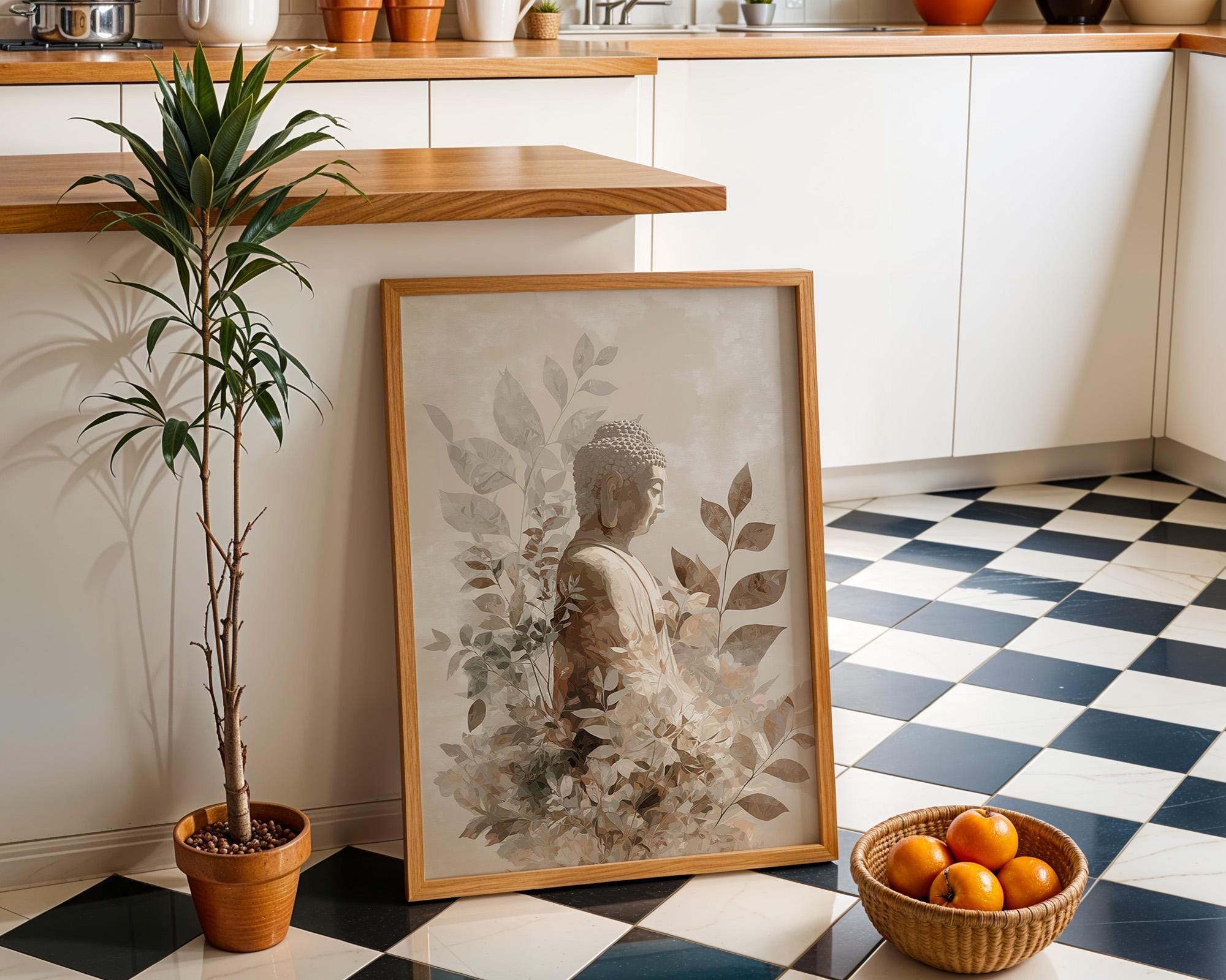 Buddha Wall Art Print, Botanical Buddhist, Calm Meditation Décor, Neutral Spiritual Home Art
