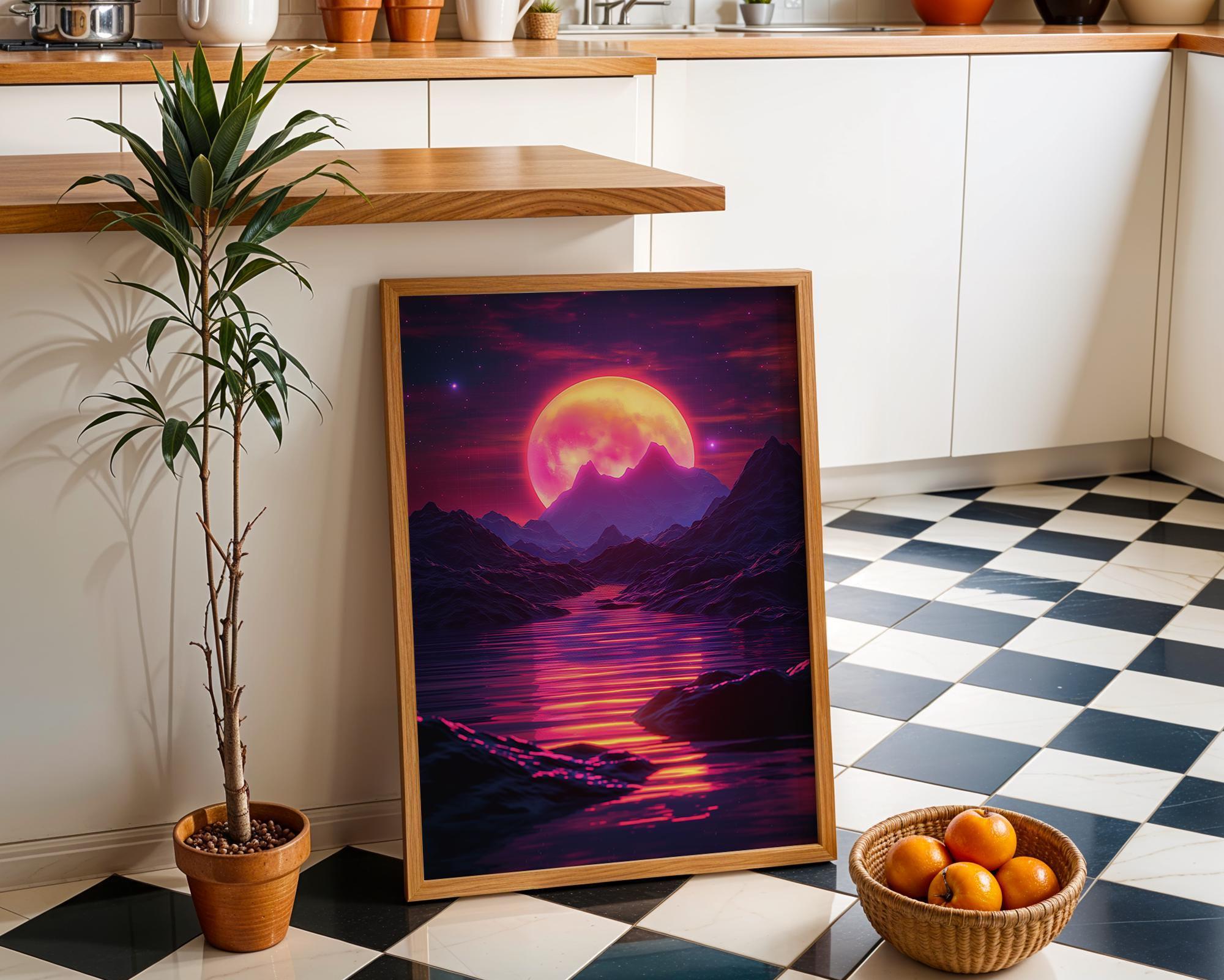1980s Synthwave Sunset Retro Neon Vaporwave Wall Art by The Wall Art Studio
