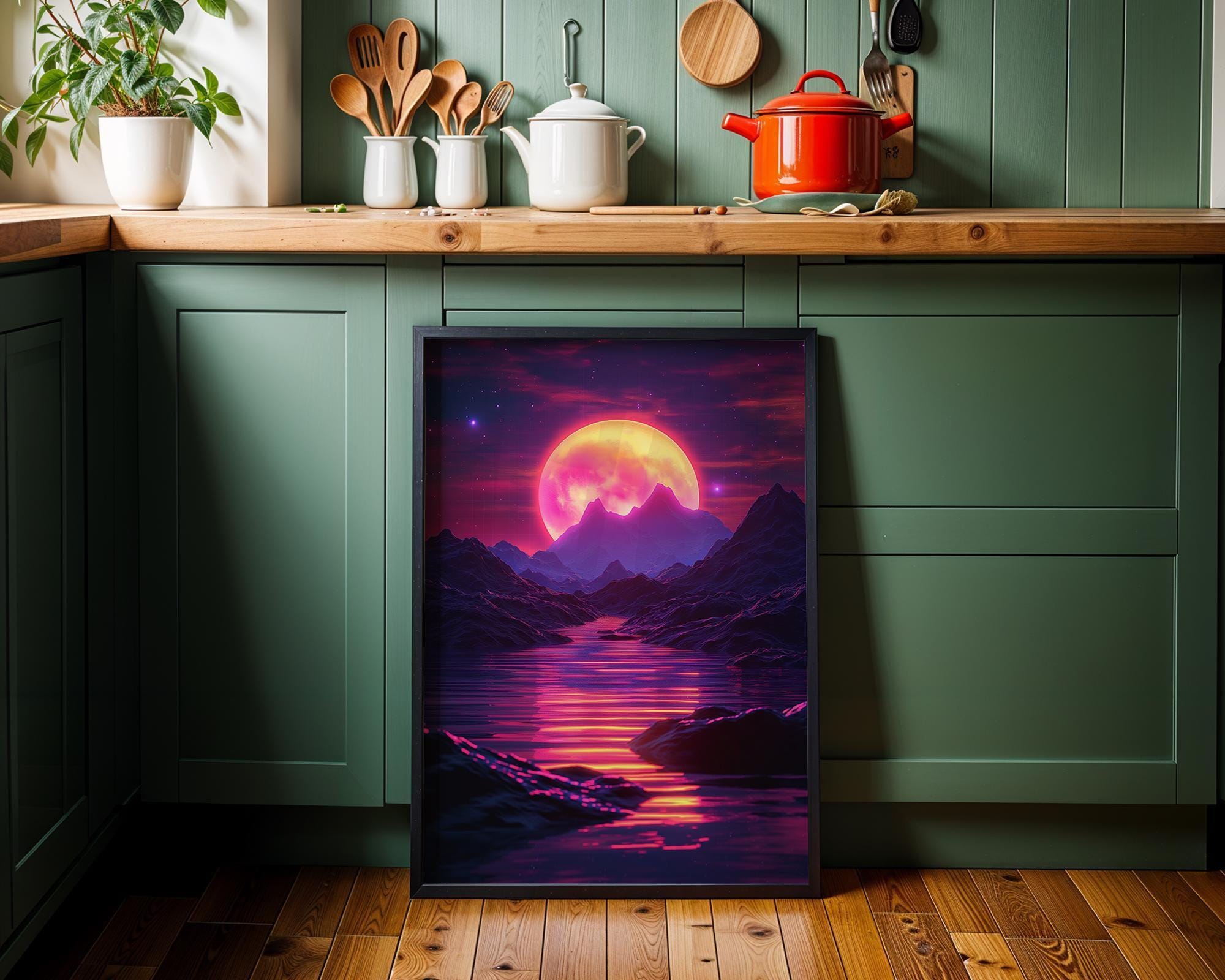 1980s Synthwave Sunset Retro Neon Vaporwave Wall Art by The Wall Art Studio
