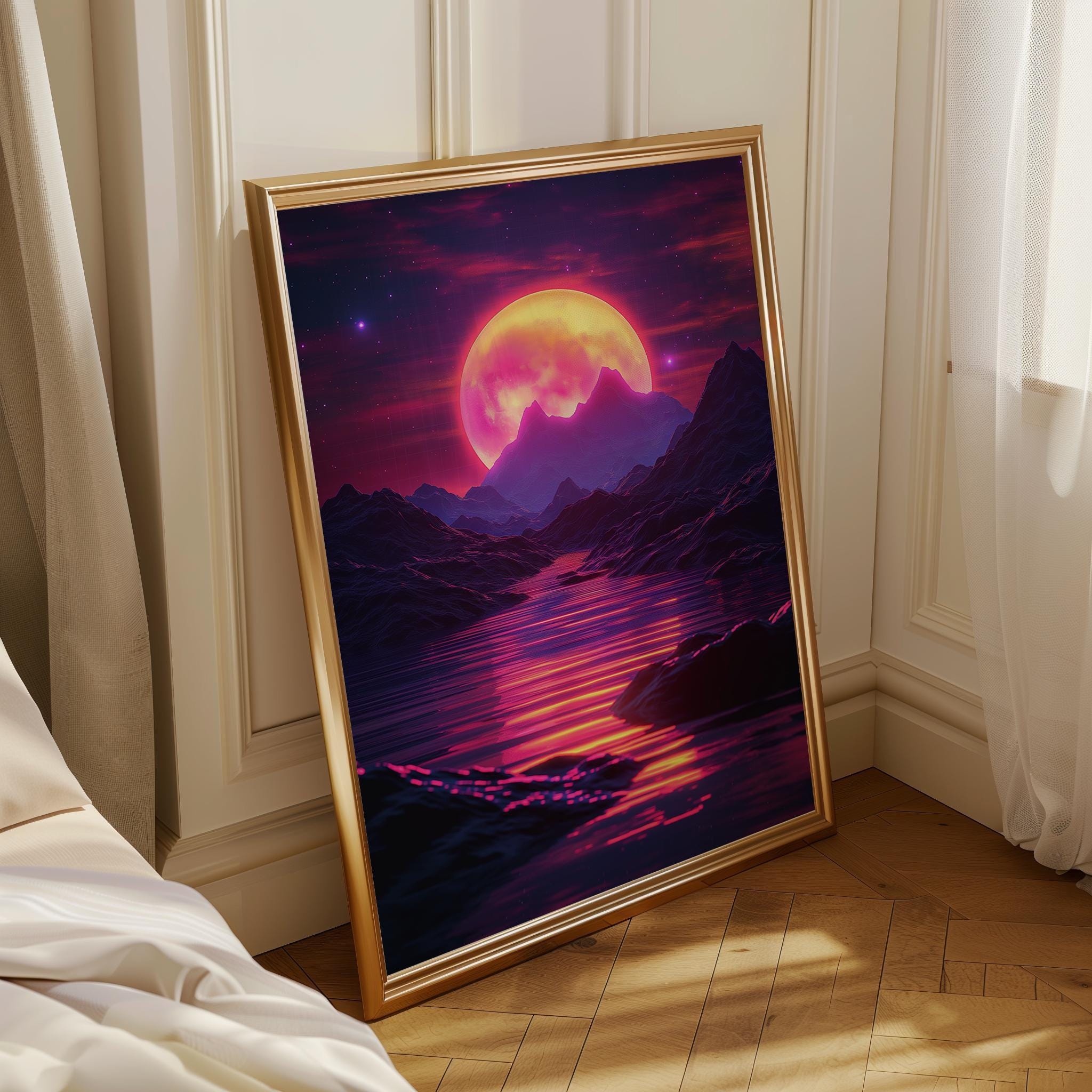 1980s Synthwave Sunset Retro Neon Vaporwave Wall Art by The Wall Art Studio