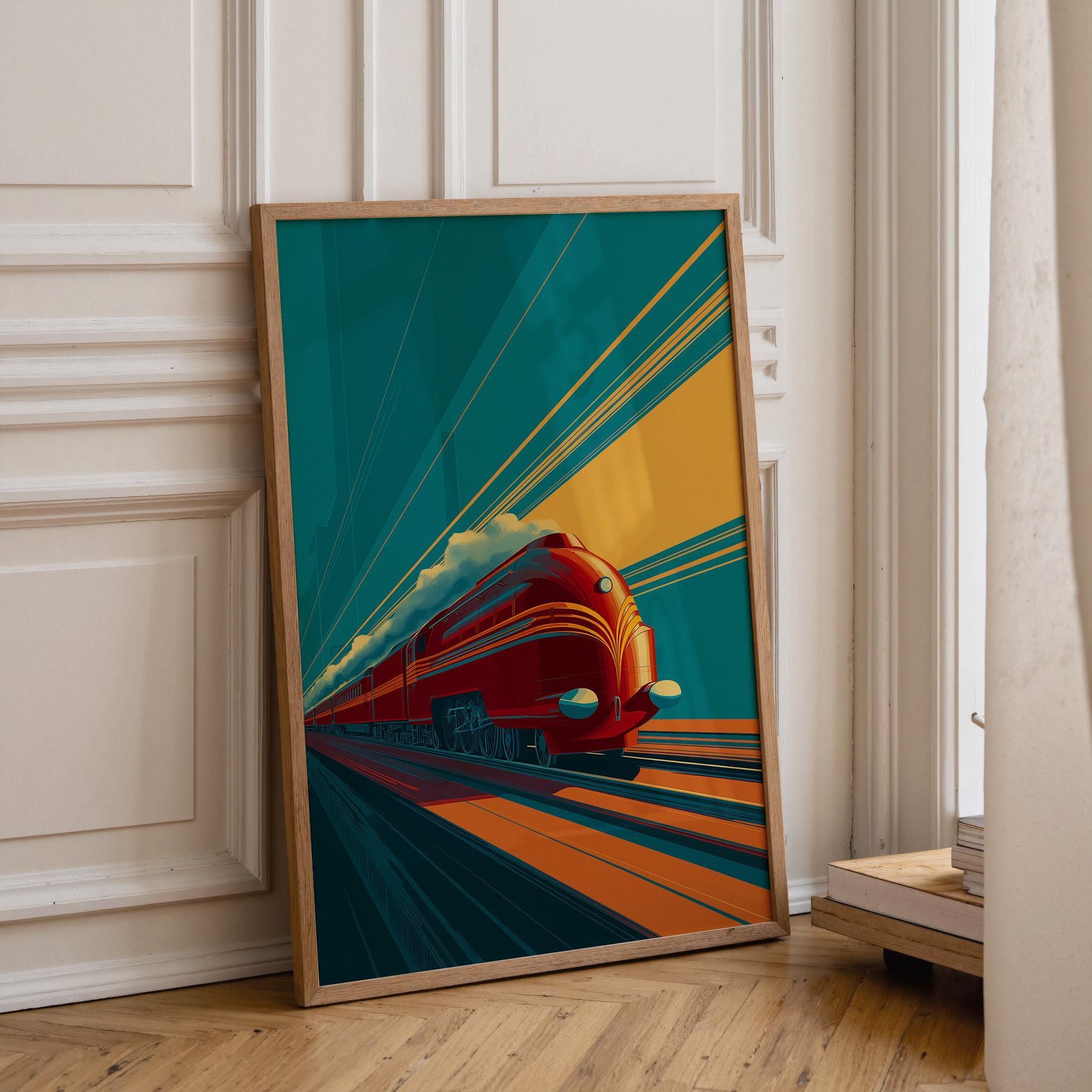 Art Deco Vintage Locomotive Train Wall Art by The Wall Art Studio - physical