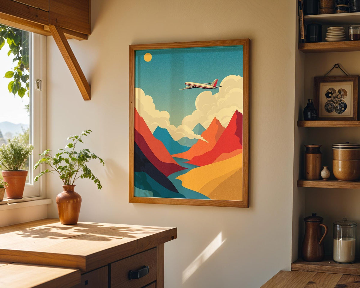 Airplane Mountain Mid Century Modern Landscape Wall Art by The Wall Art Studio