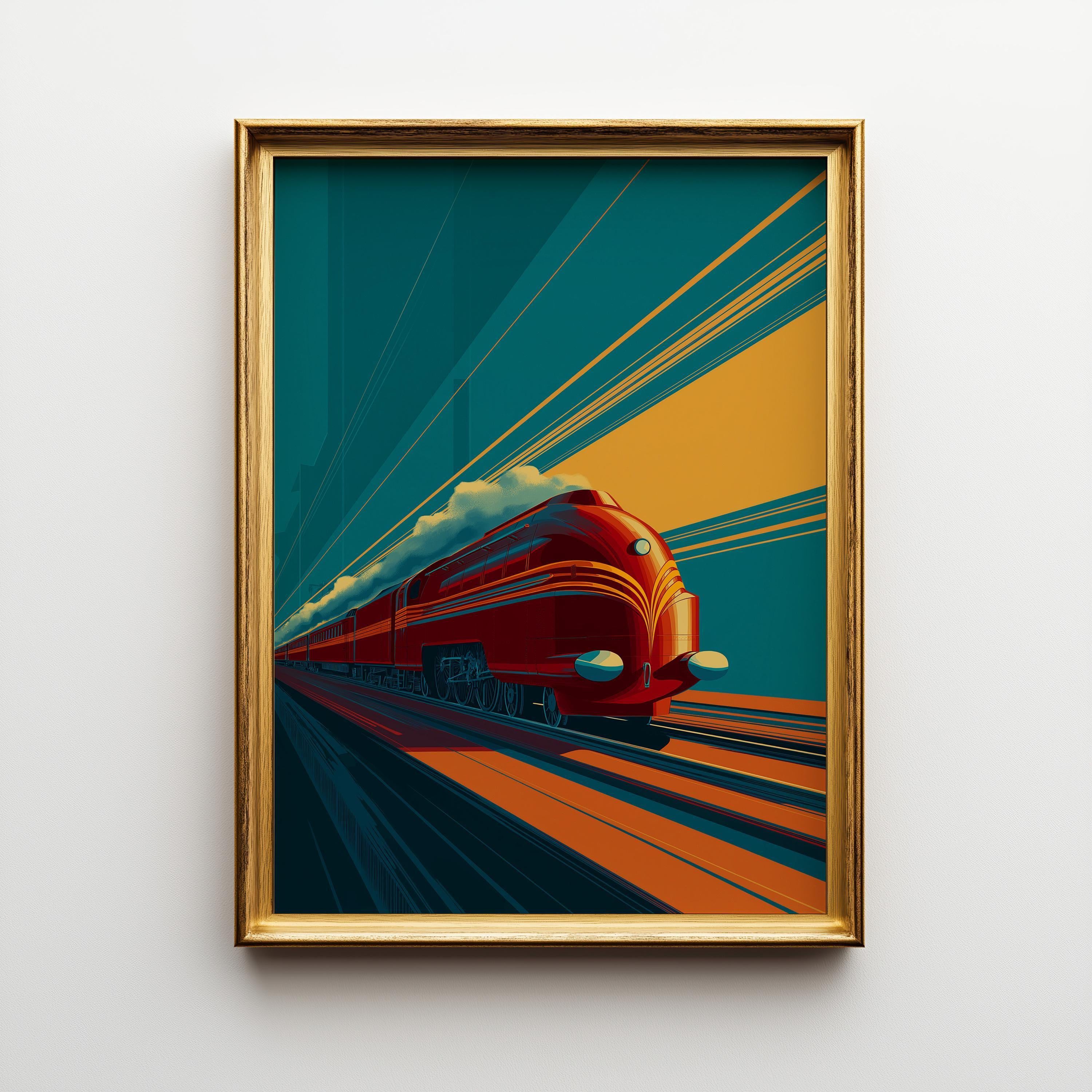 Art Deco Vintage Locomotive Train Wall Art by The Wall Art Studio - physical