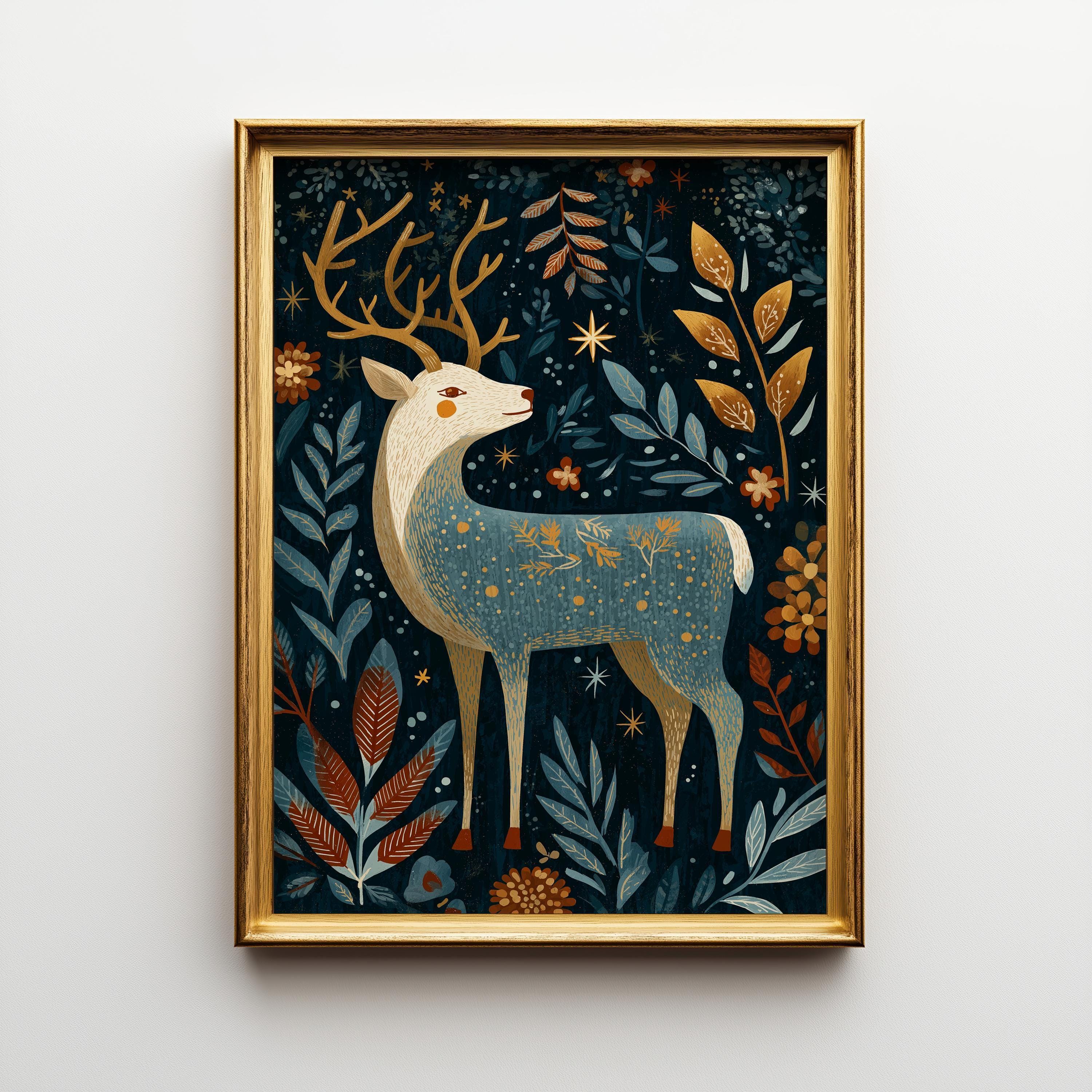 Scandinavian Reindeer Christmas Nordic Folk Reindeer Wall Art by The Wall Art Studio