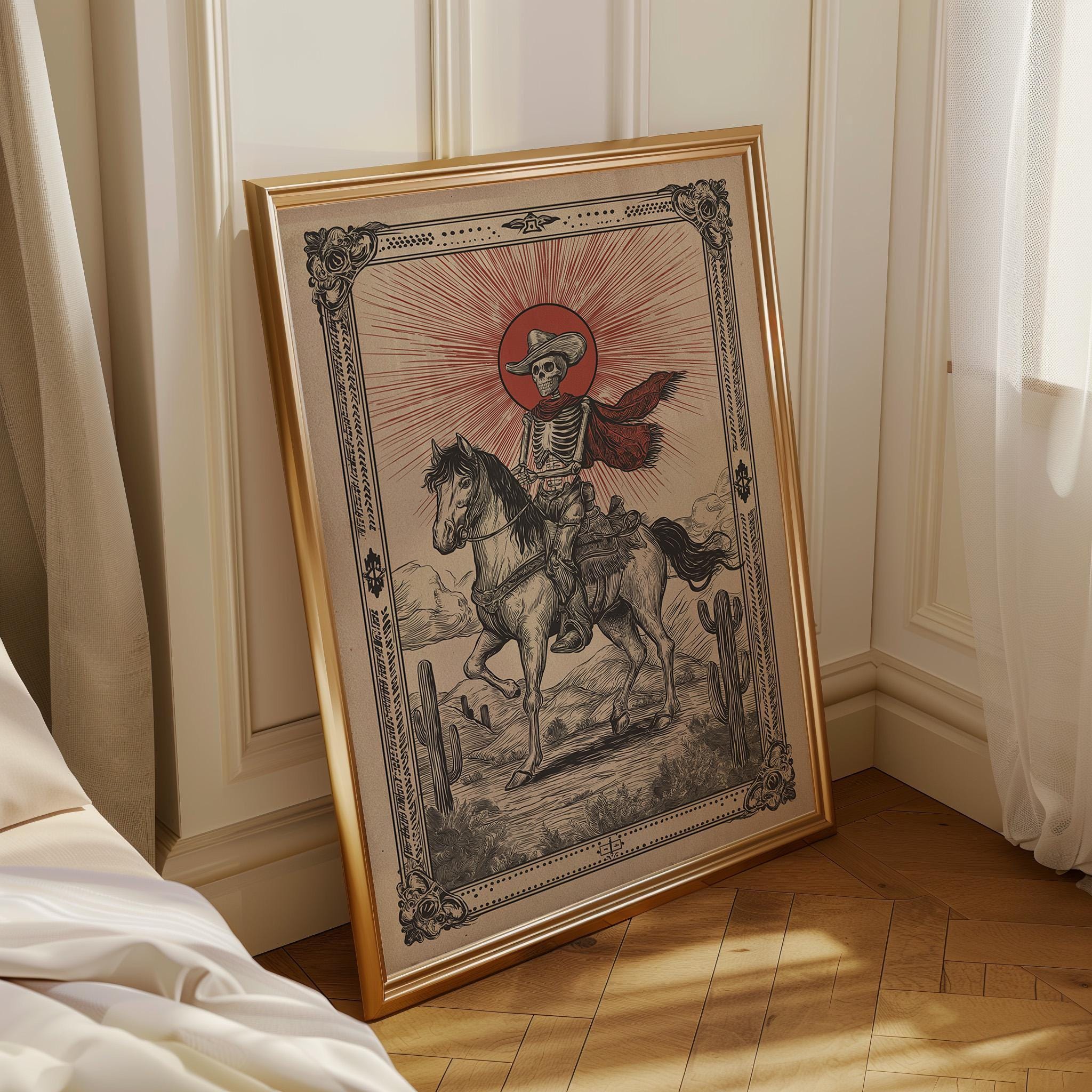 Skeleton Gothic Cowboy Western Rider Wall Art by The Wall Art Studio