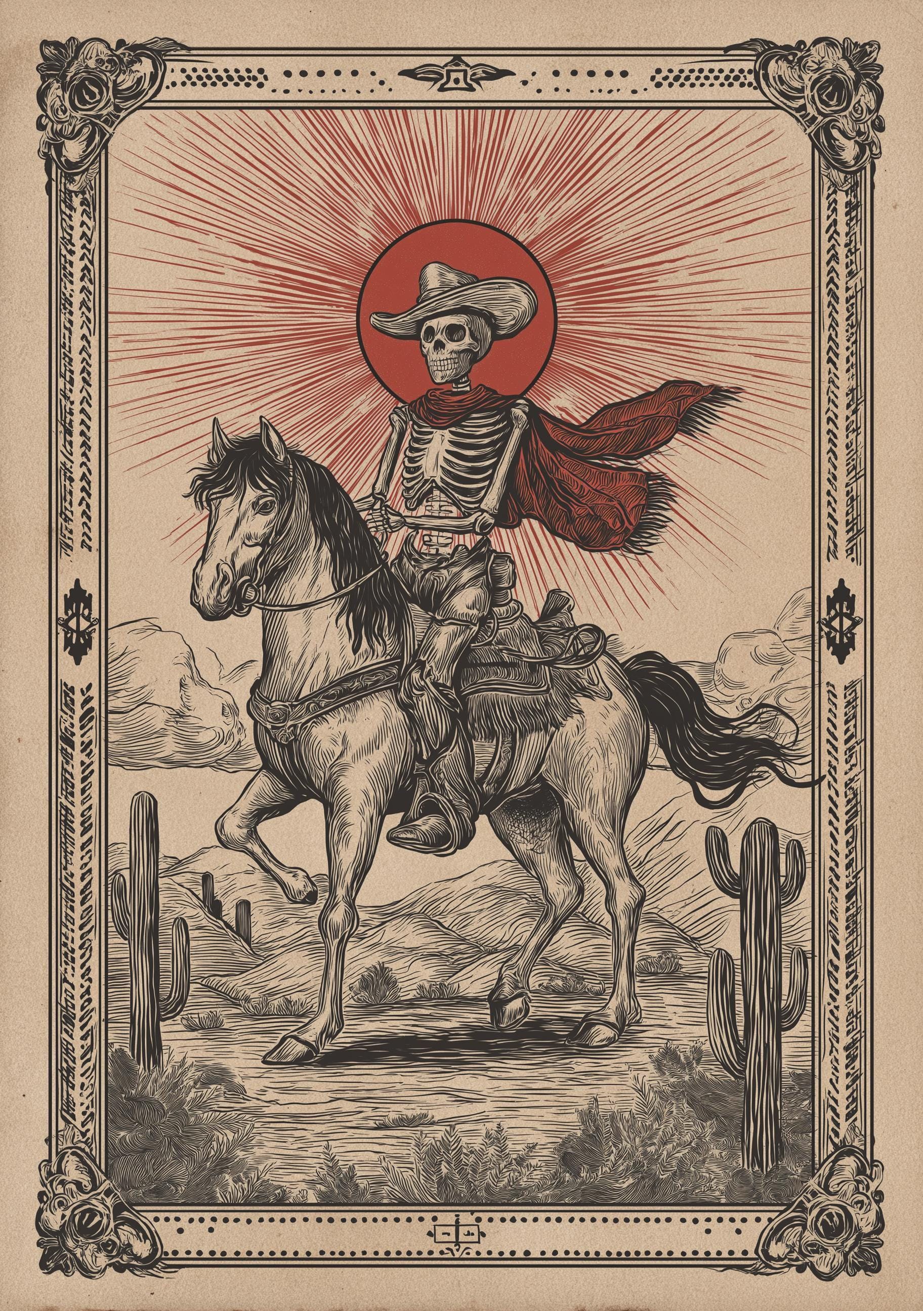 Skeleton Gothic Cowboy Western Rider Wall Art by The Wall Art Studio