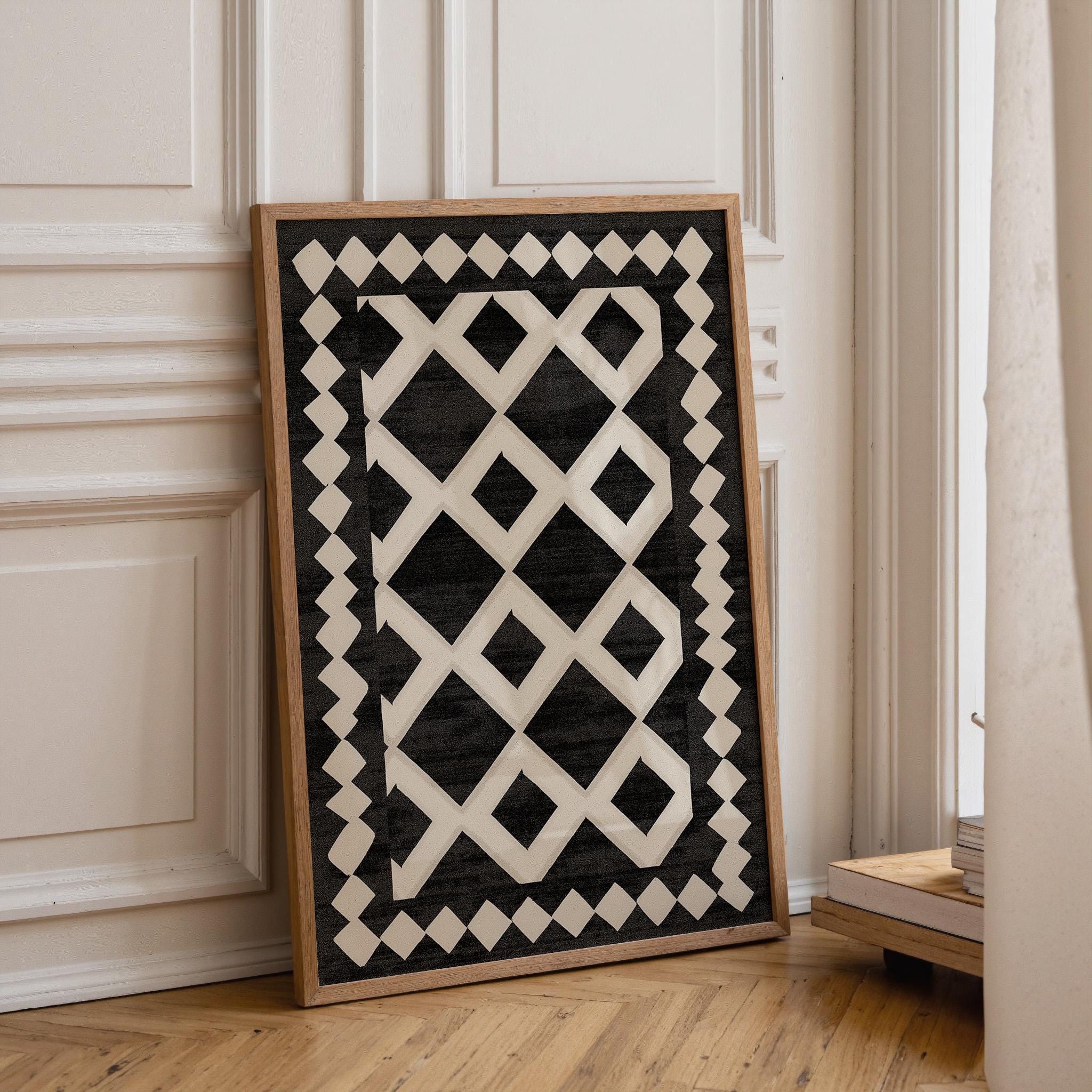 Black and White Tribal Pattern Moroccan Geometric Wall Art by The Wall Art Studio