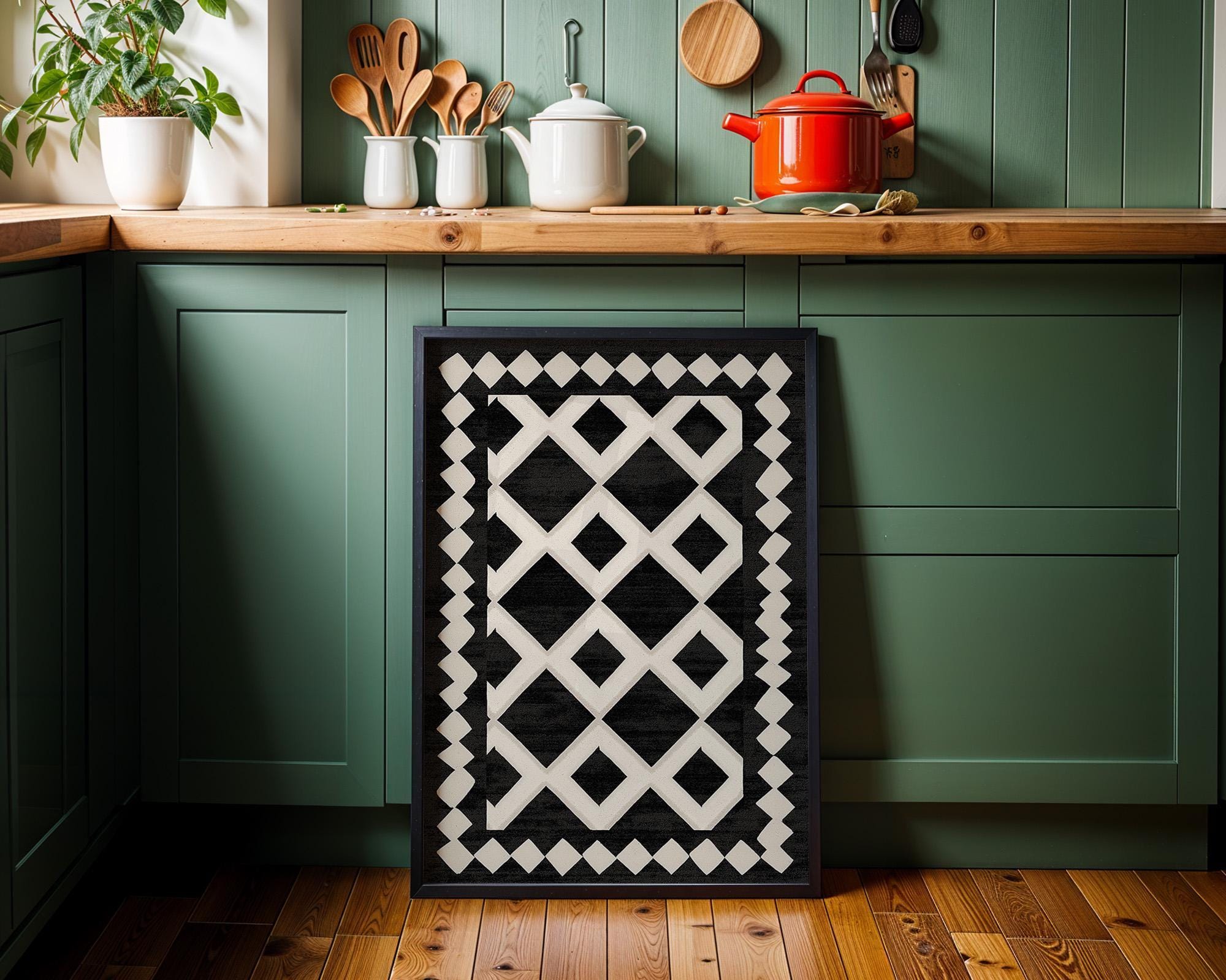 Black and White Tribal Pattern Moroccan Geometric Wall Art by The Wall Art Studio