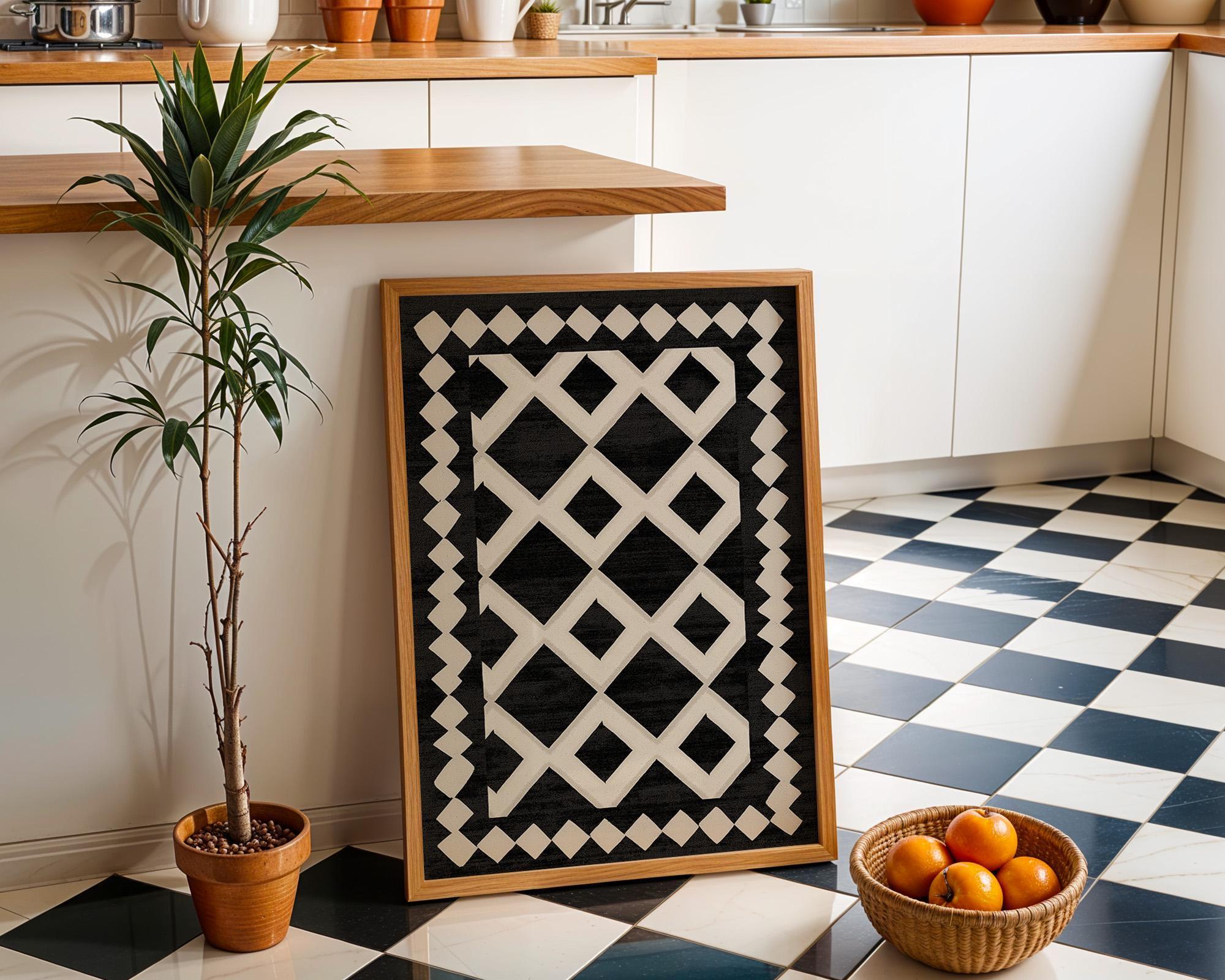 Black and White Tribal Pattern Moroccan Geometric Wall Art by The Wall Art Studio