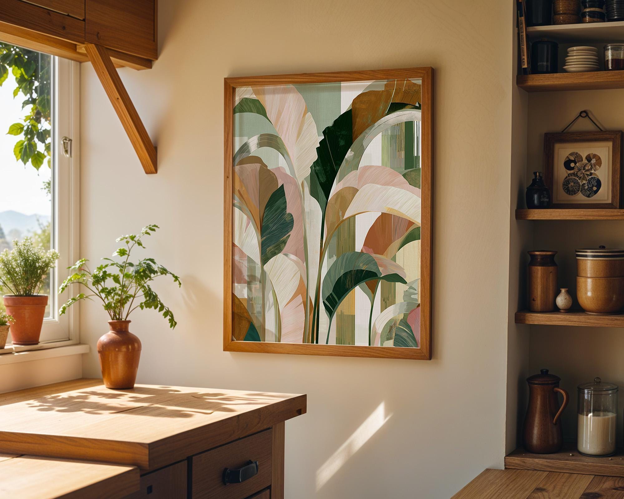 Art Deco Green Botanical Ginkgo Leaf Wall Art by The Wall Art Studio