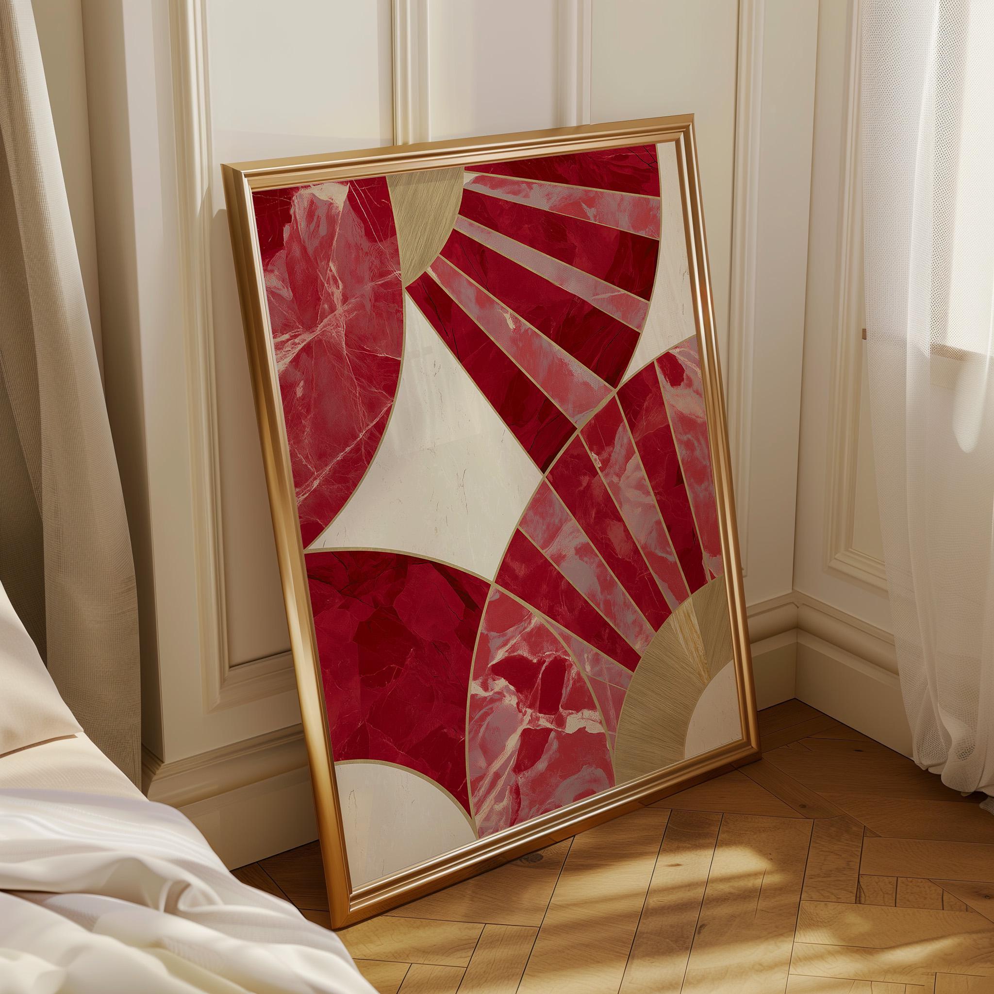 Red Abstract Geometric Art Deco Marble Wall Art by The Wall Art Studio