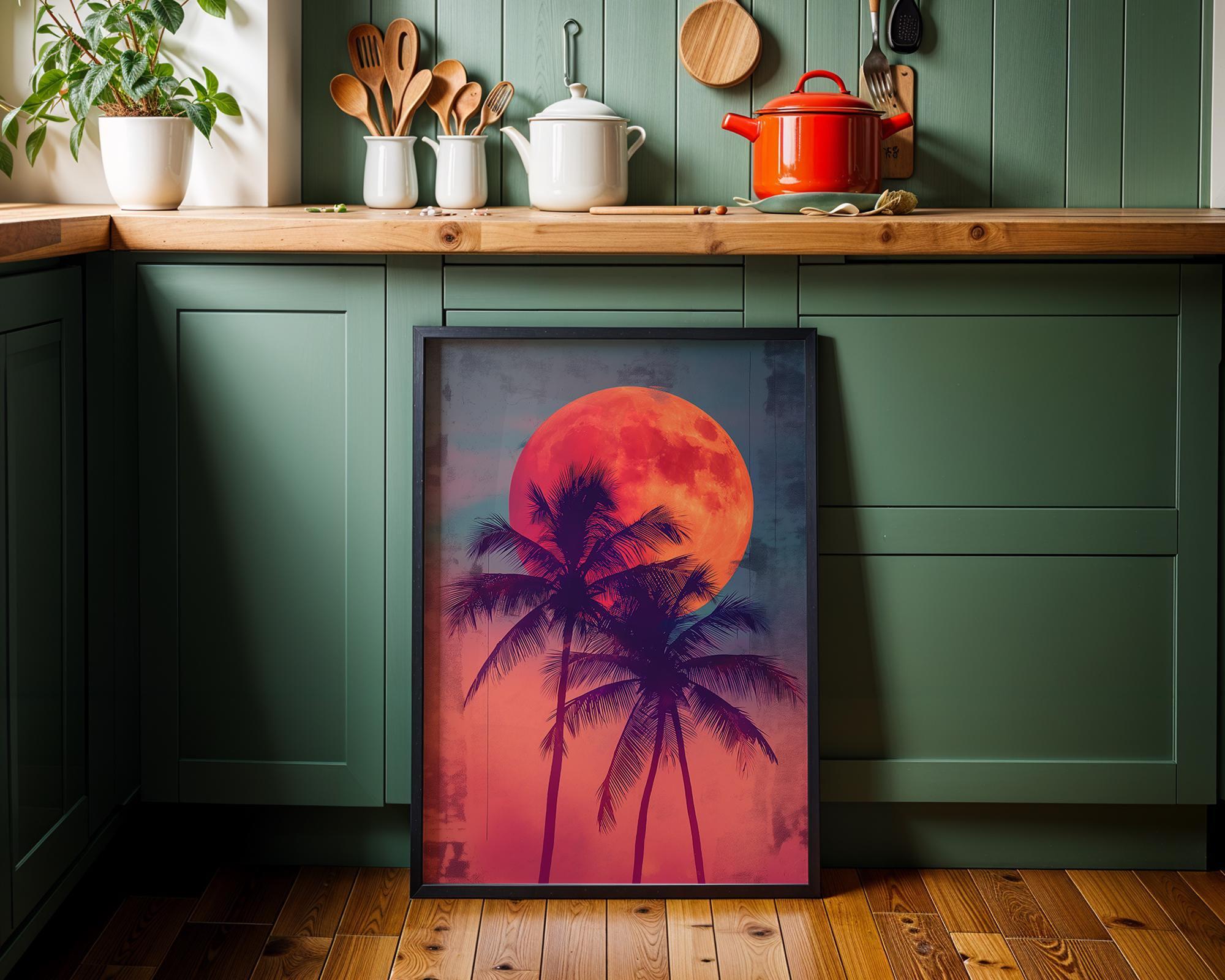 Retro Sunset Palm Tree 80s Synthwave Wall Art by The Wall Art Studio