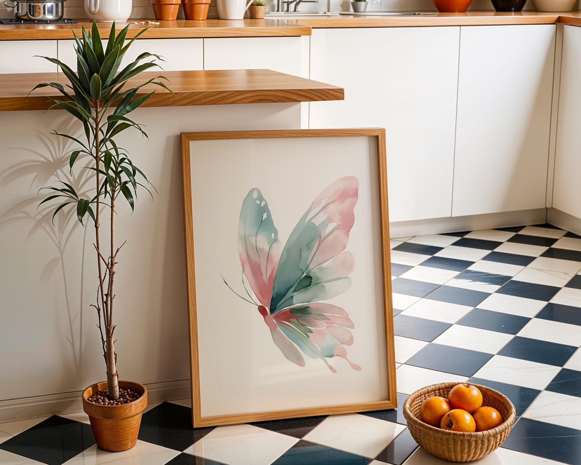 Minimal Watercolour Butterfly Pastel Butterfly Scandinavian Wall Art