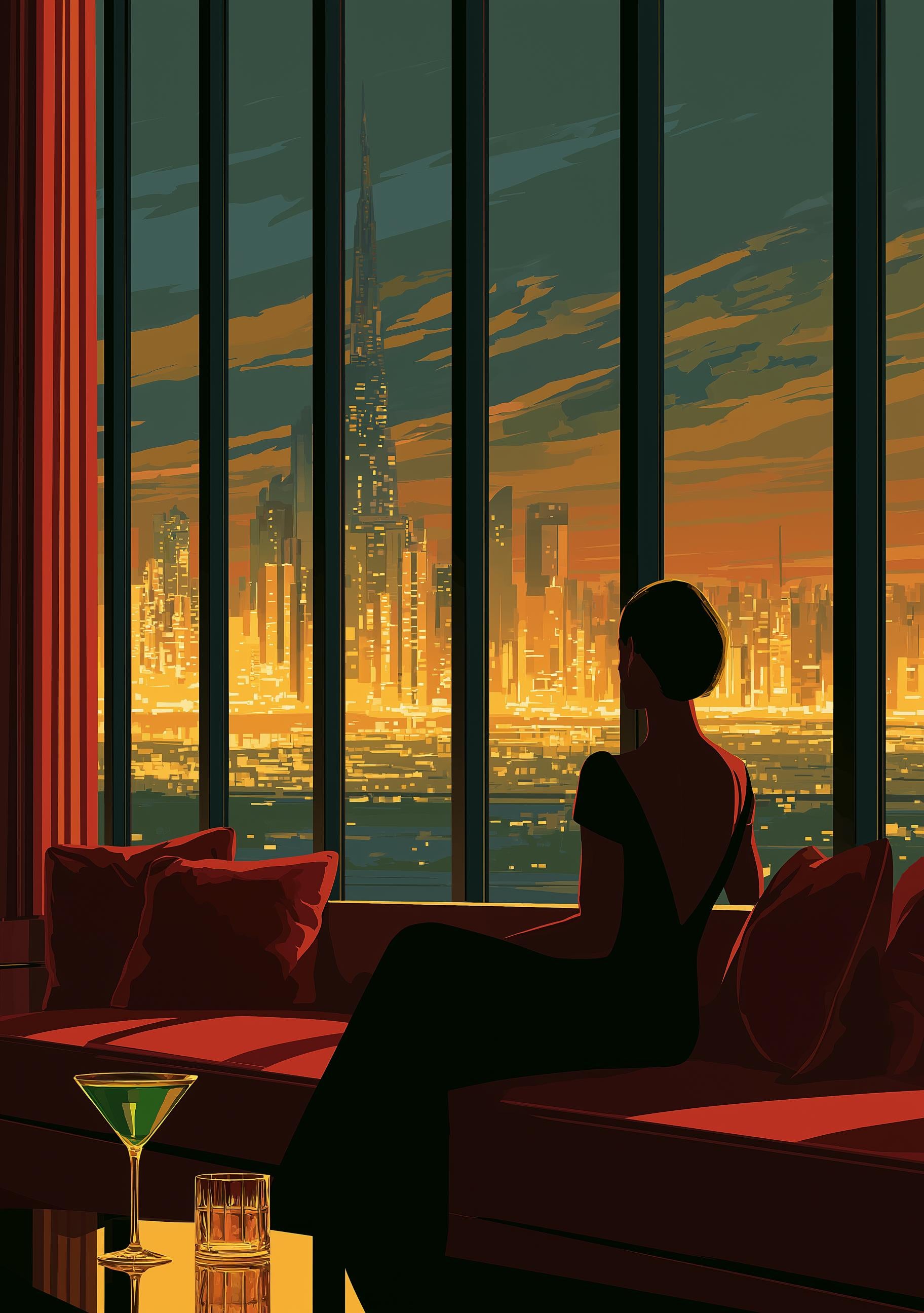 Art Deco Luxury Penthouse City Skyline Wall Art by The Wall Art Studio