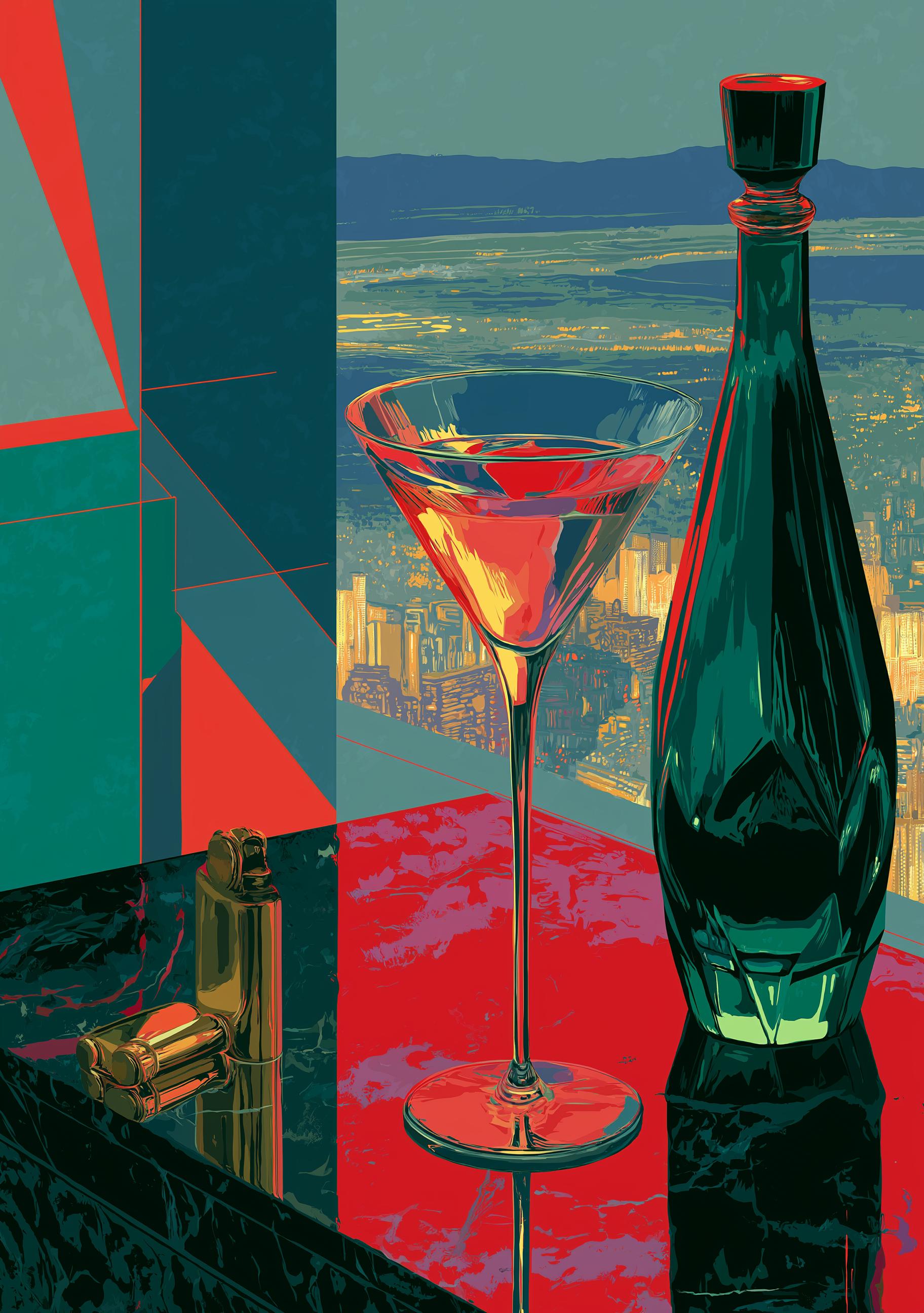 Art Deco Neo Deco Martini Glass Cocktail Wall Art by The Wall Art Studio
