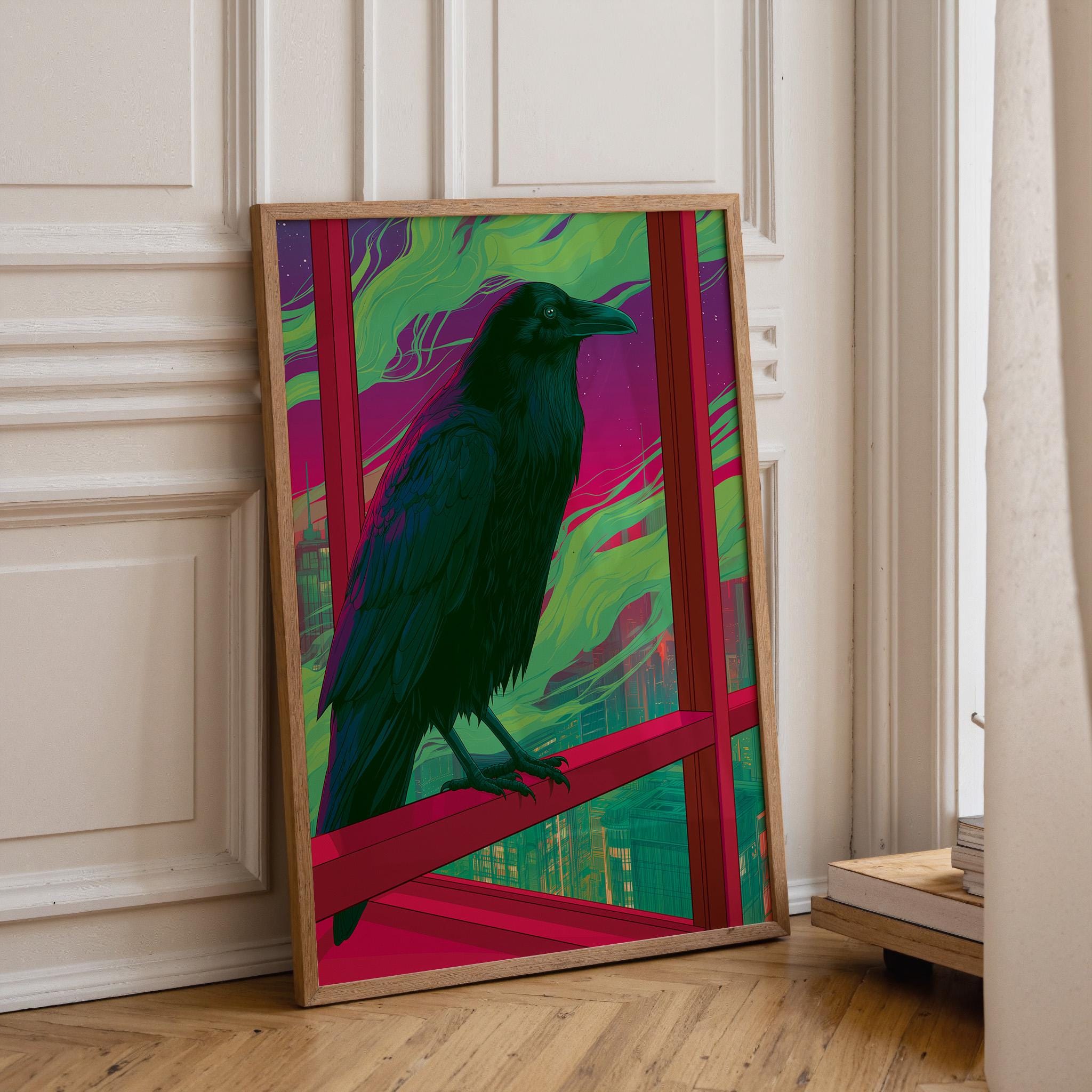 Neo Deco Raven Gothic Crow Dark Art Nouveau Wall Art by The Wall Art Studio