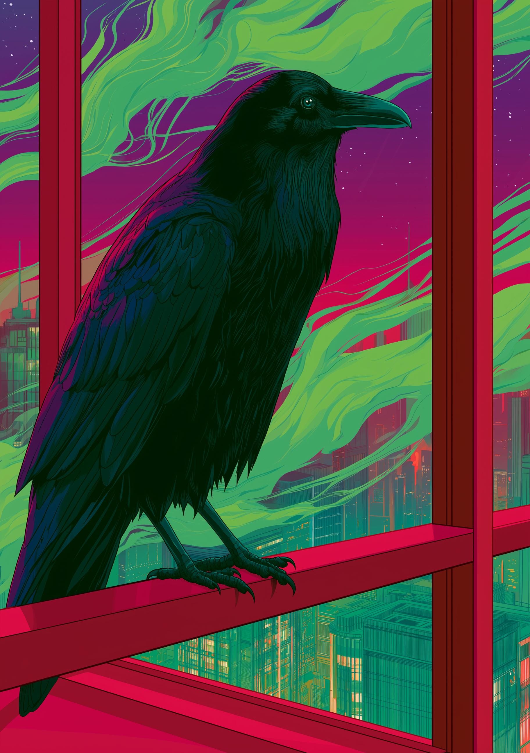 Neo Deco Raven Gothic Crow Dark Art Nouveau Wall Art by The Wall Art Studio