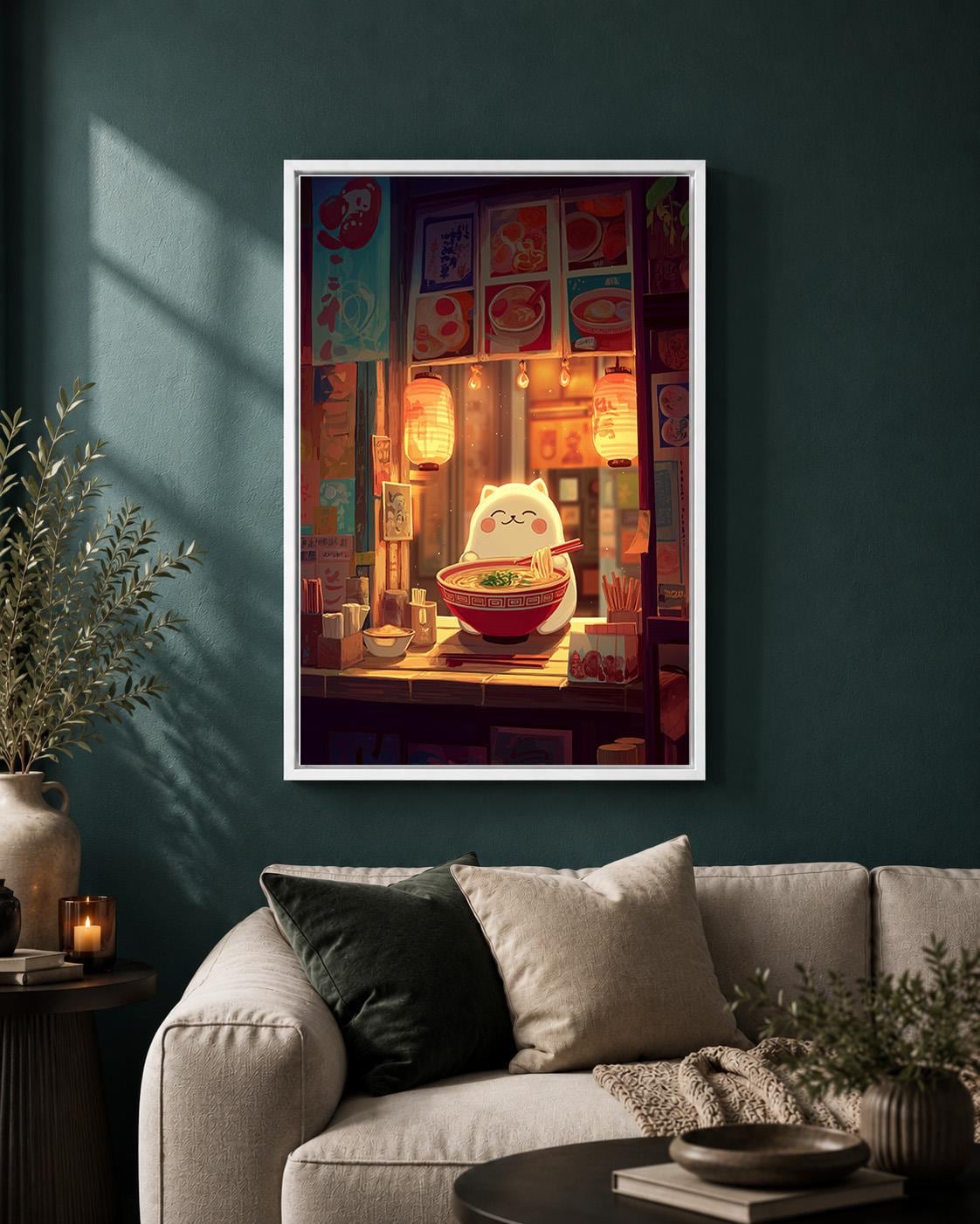 Cute Ramen Cat Kawaii Japanese Noodle Shop Anime Wall Art by The Wall Art Studio