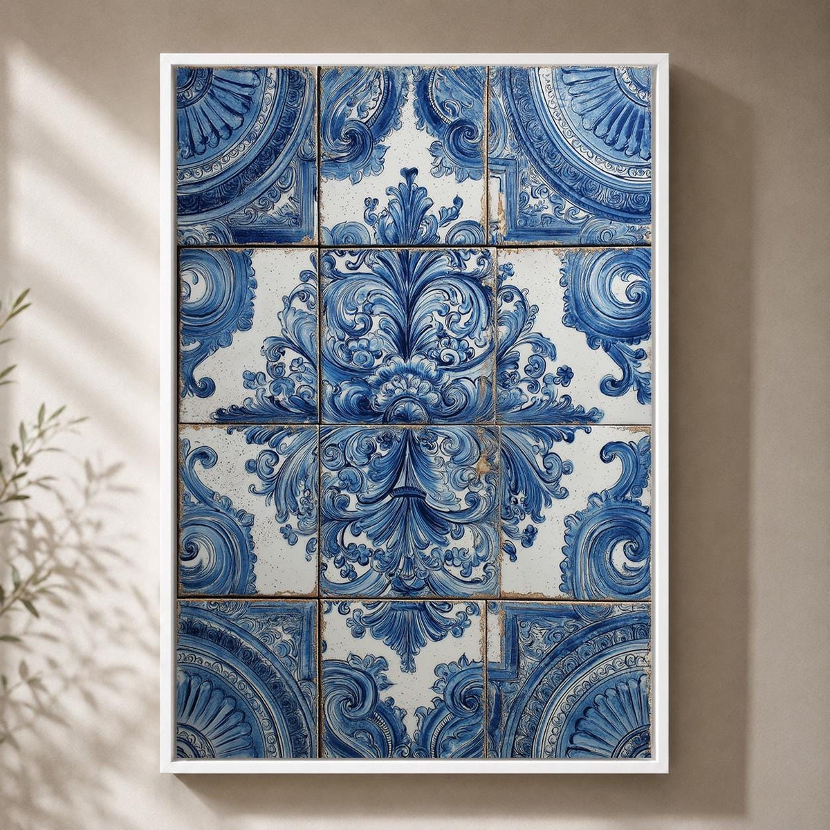 Blue Portuguese Azulejo Vintage Ceramic Tile Mediterranean Framed Canvas by The Wall Art Studio