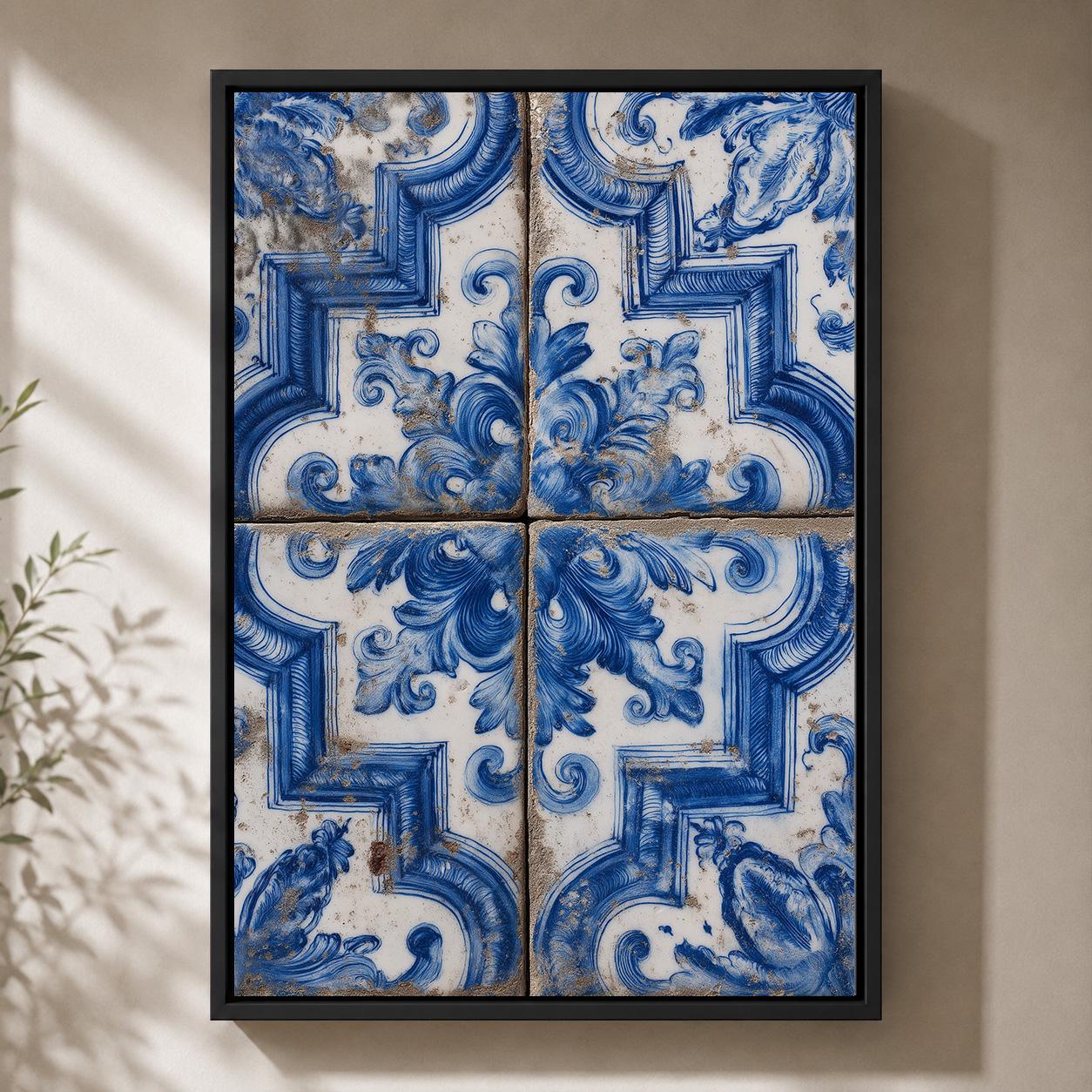 Portuguese Azulejo Blue Ceramic Tile Mediterranean Framed Canvas by The Wall Art Studio