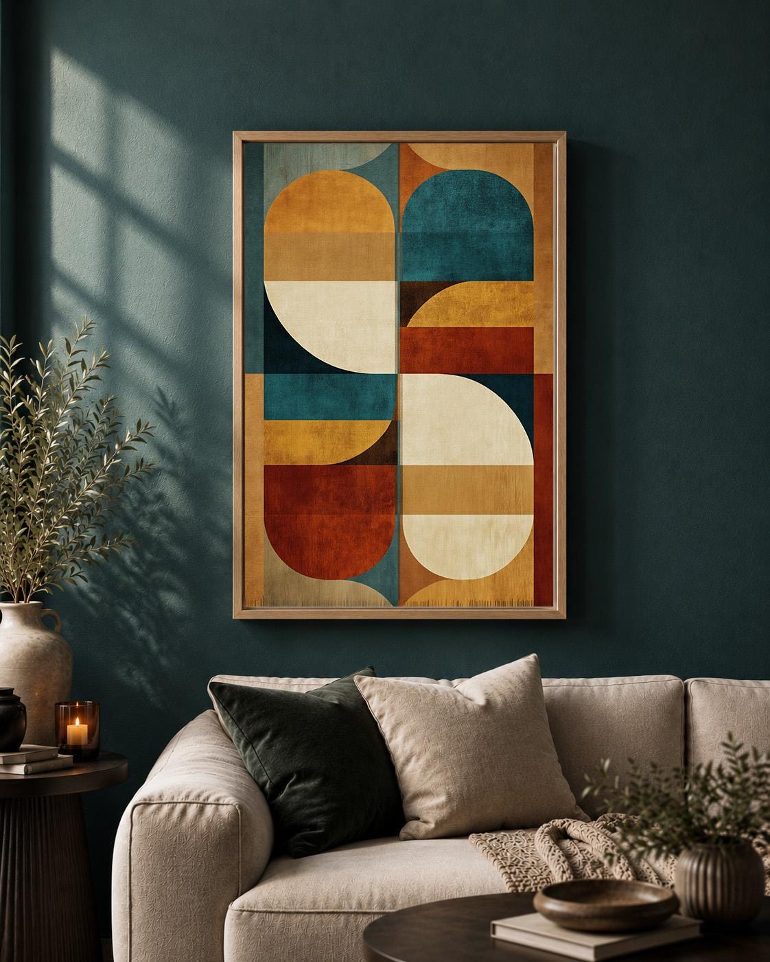 Mid Century Geometric Abstract Retro Bauhaus Framed Canvas by The Wall Art Studio