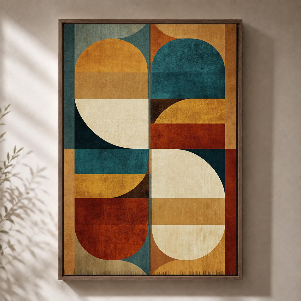 Mid Century Geometric Abstract Retro Bauhaus Framed Canvas by The Wall Art Studio
