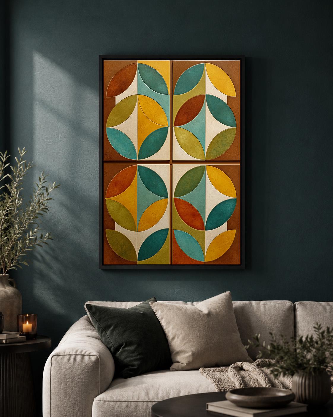 Mid Century Modern Scandinavian Abstract Geometric Framed Canvas by The Wall Art Studio