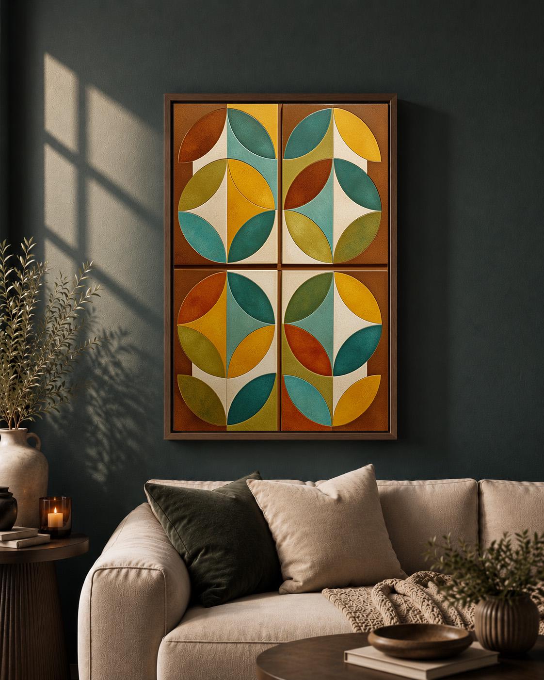 Mid Century Modern Scandinavian Abstract Geometric Framed Canvas by The Wall Art Studio