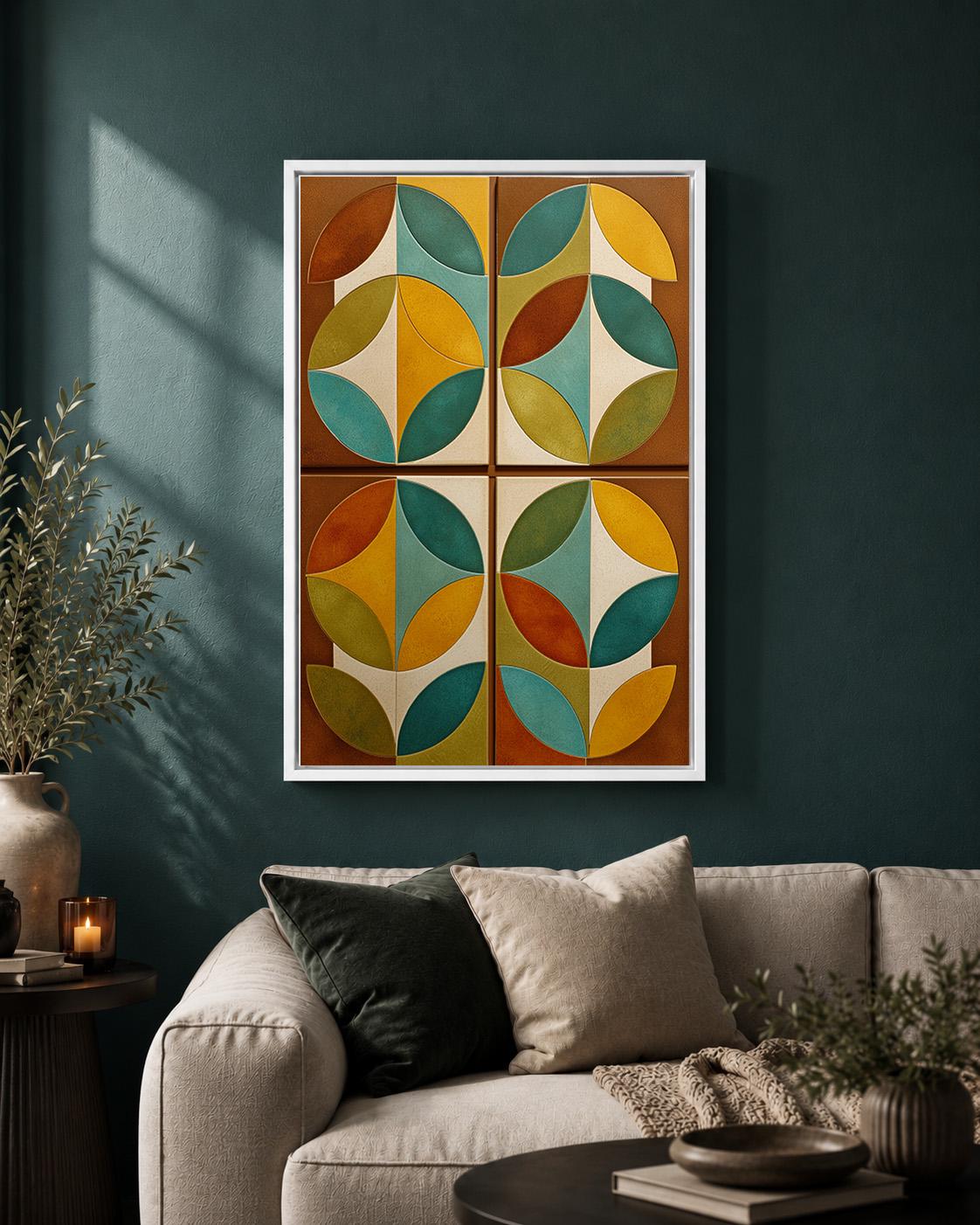 Mid Century Modern Scandinavian Abstract Geometric Framed Canvas by The Wall Art Studio