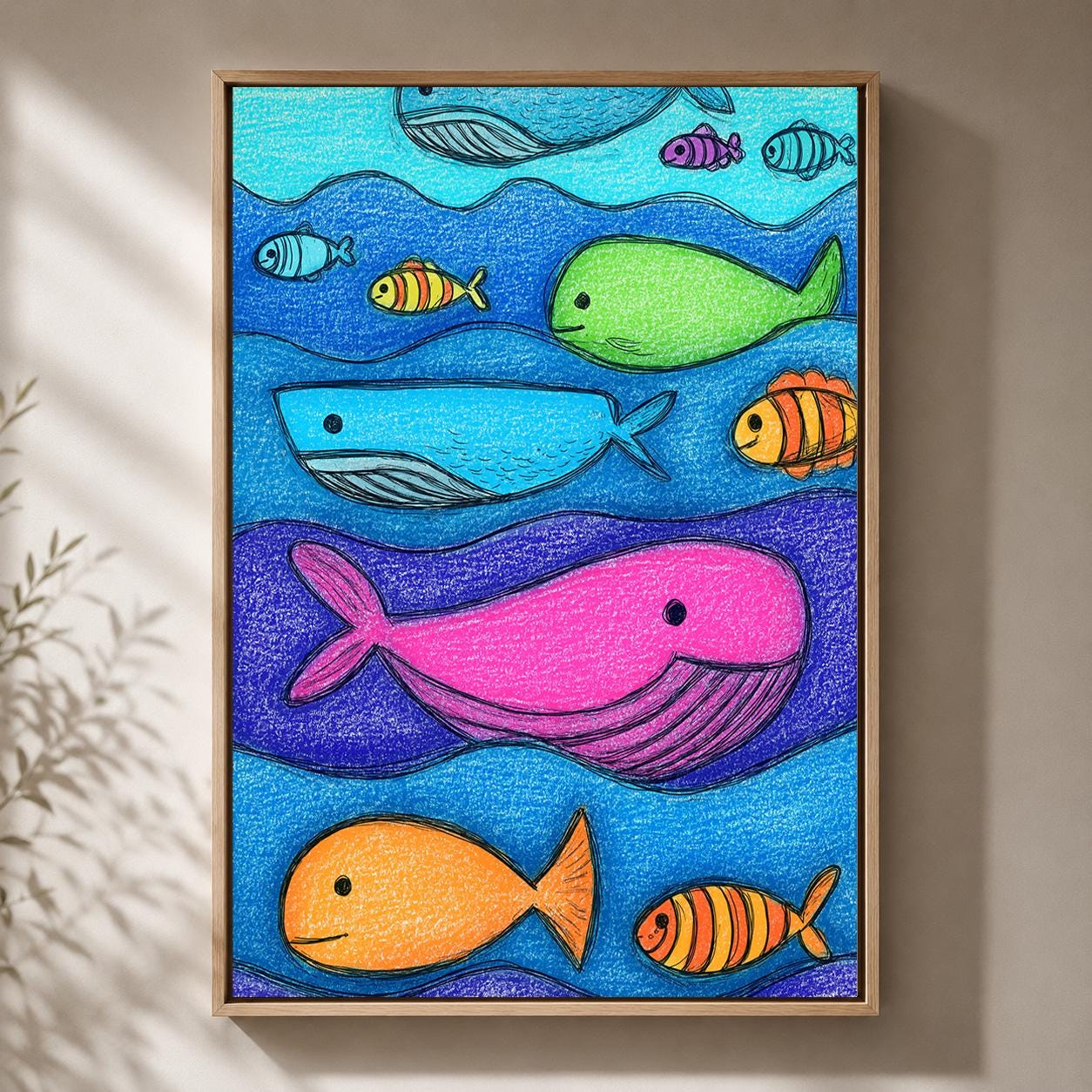 Whale and Fish Ocean Nursery Colorful Kids Sea Life Canvas Print by The Wall Art Studio