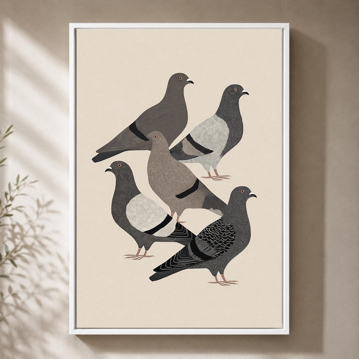 Pigeon Vintage Bird Minimalist Wildlife Framed Canvas by The Wall Art Studio