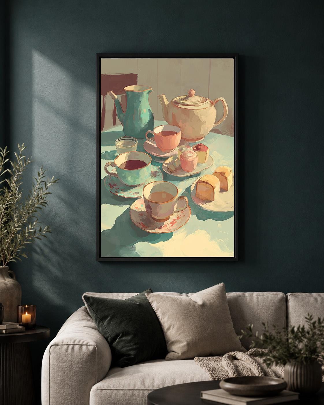 Vintage Teapot Afternoon Tea Framed Canvas by The Wall Art Studio