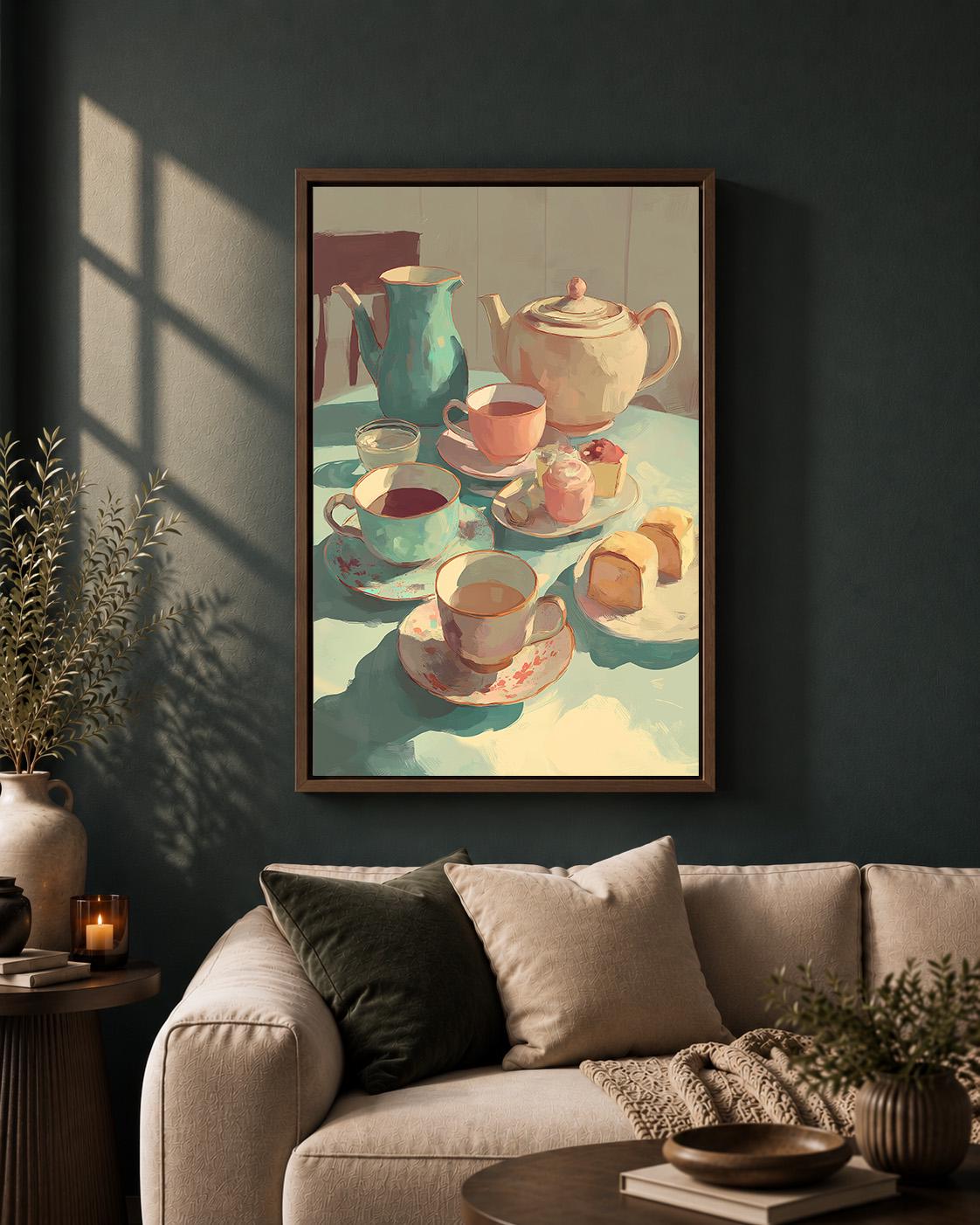 Vintage Teapot Afternoon Tea Framed Canvas by The Wall Art Studio