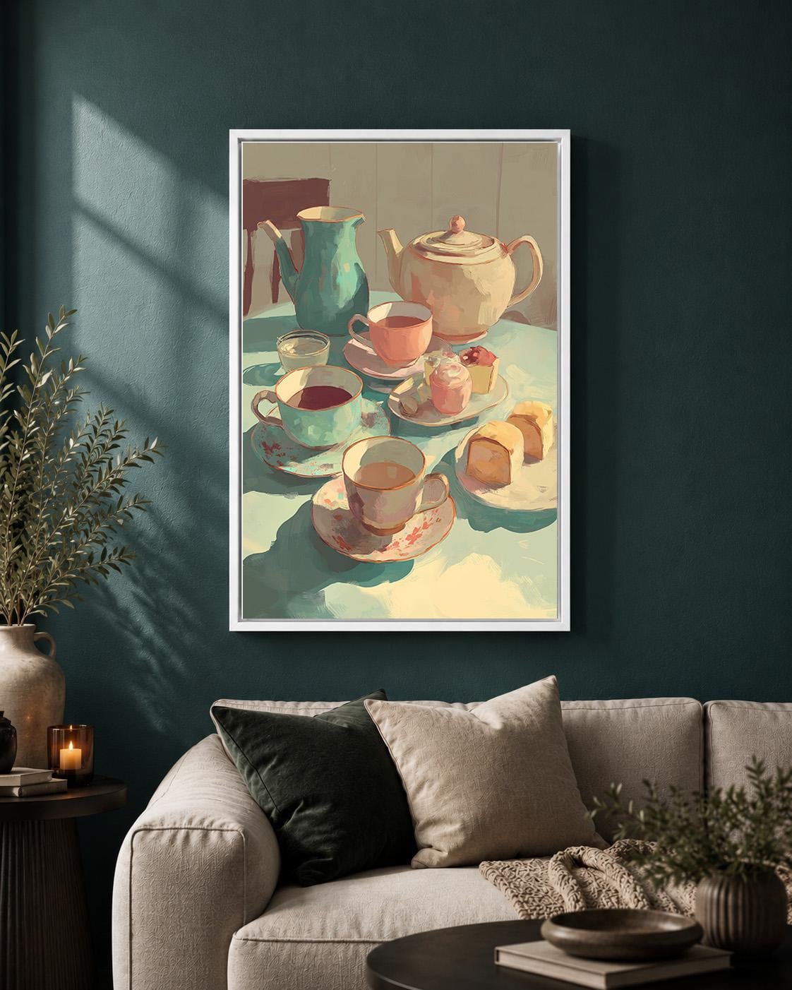 Vintage Teapot Afternoon Tea Framed Canvas by The Wall Art Studio